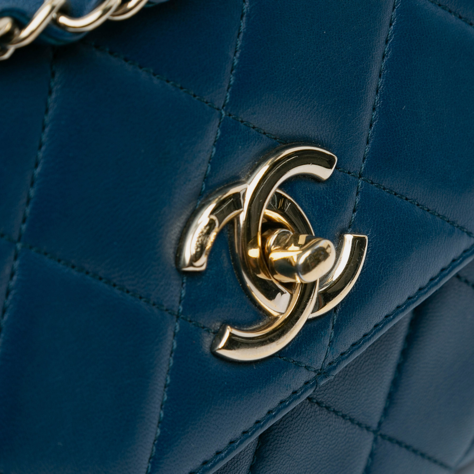 Chanel Navy Blue Quilted Lambskin Leather Small Trendy Bag