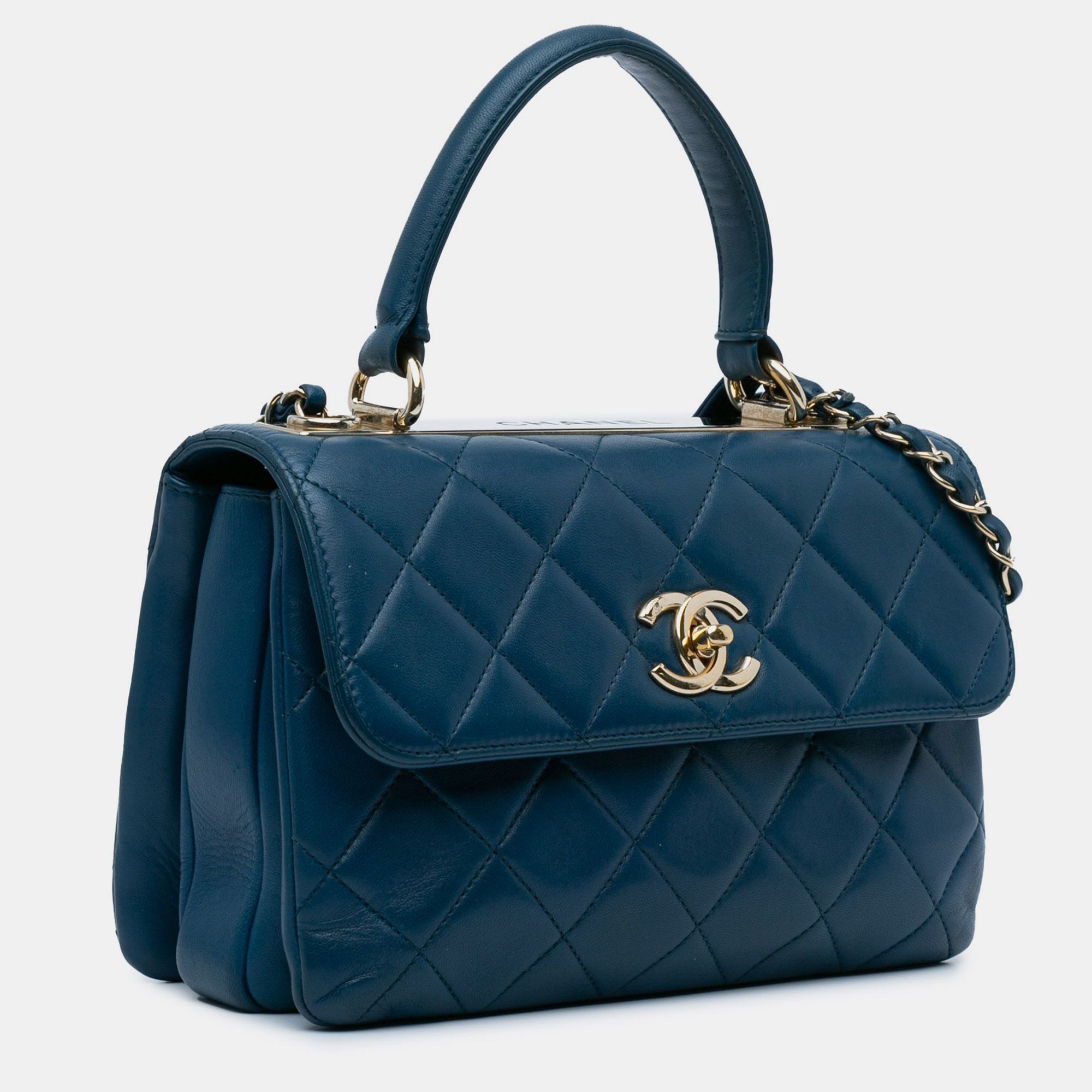 Chanel Navy Blue Quilted Lambskin Leather Small Trendy Bag