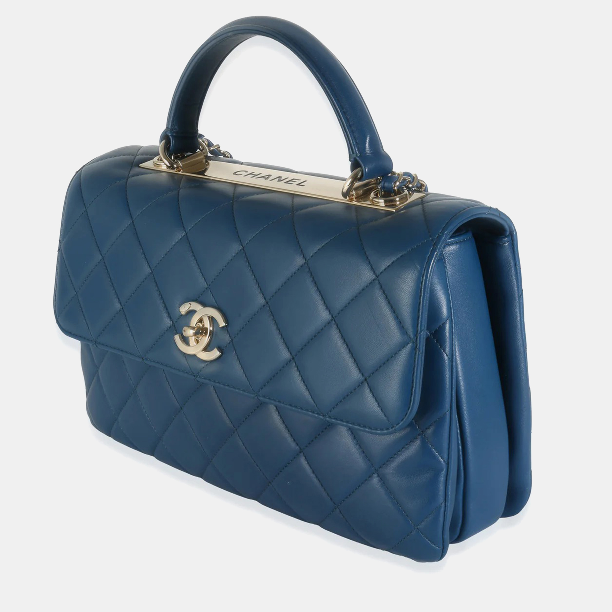 Chanel Navy Quilted Lambskin Medium Trendy Top Handle Bag