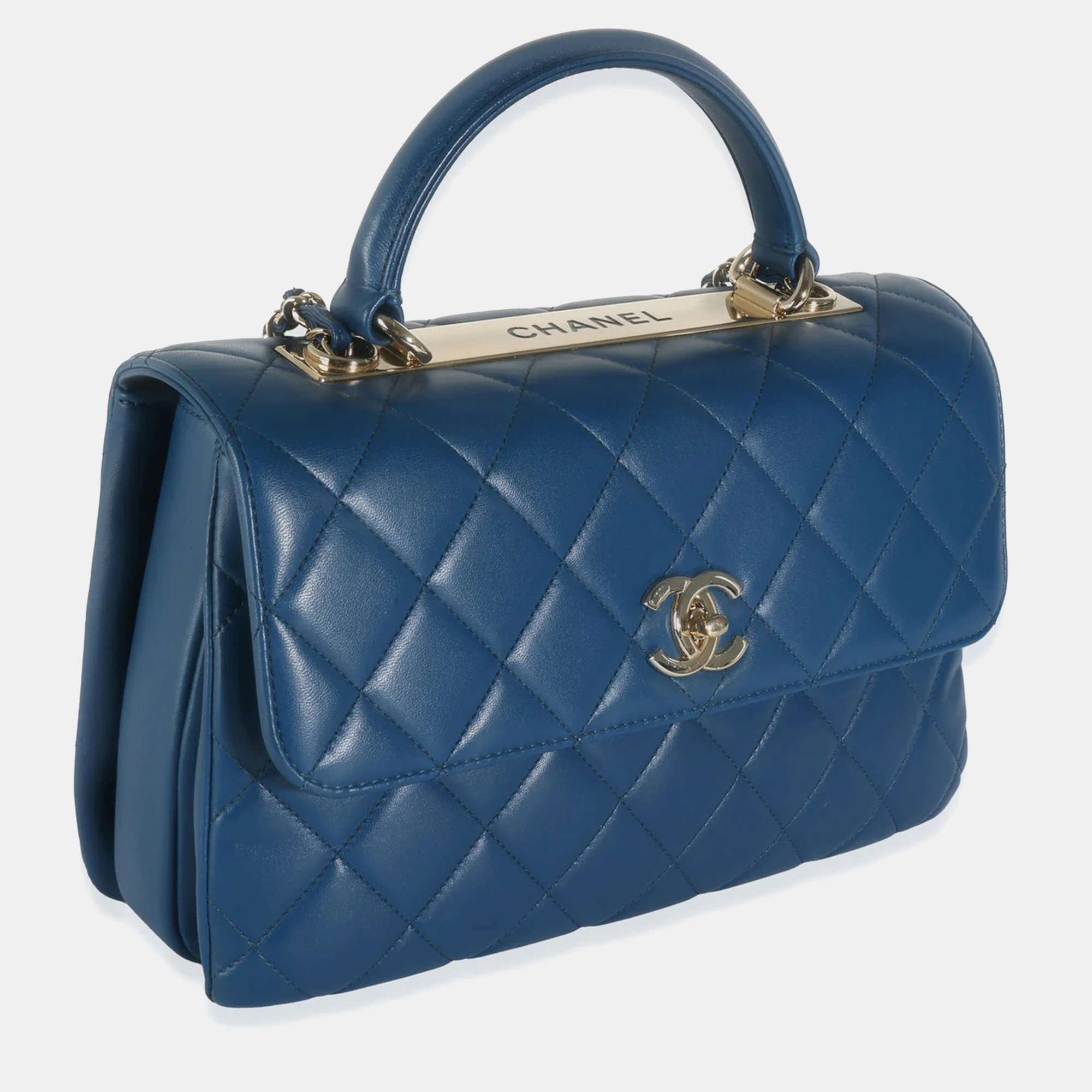 Chanel Navy Quilted Lambskin Medium Trendy Top Handle Bag