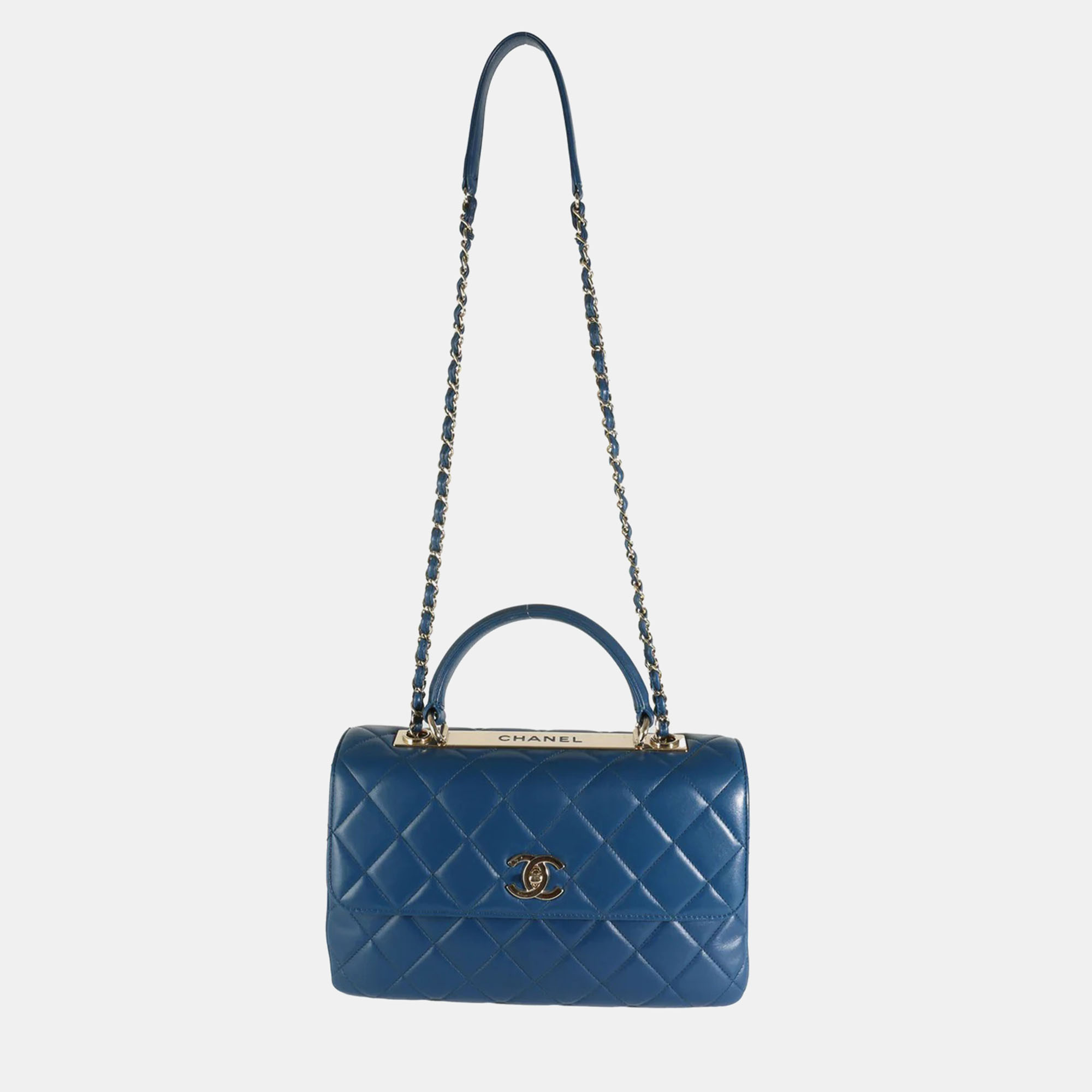 Chanel Navy Quilted Lambskin Medium Trendy Top Handle Bag