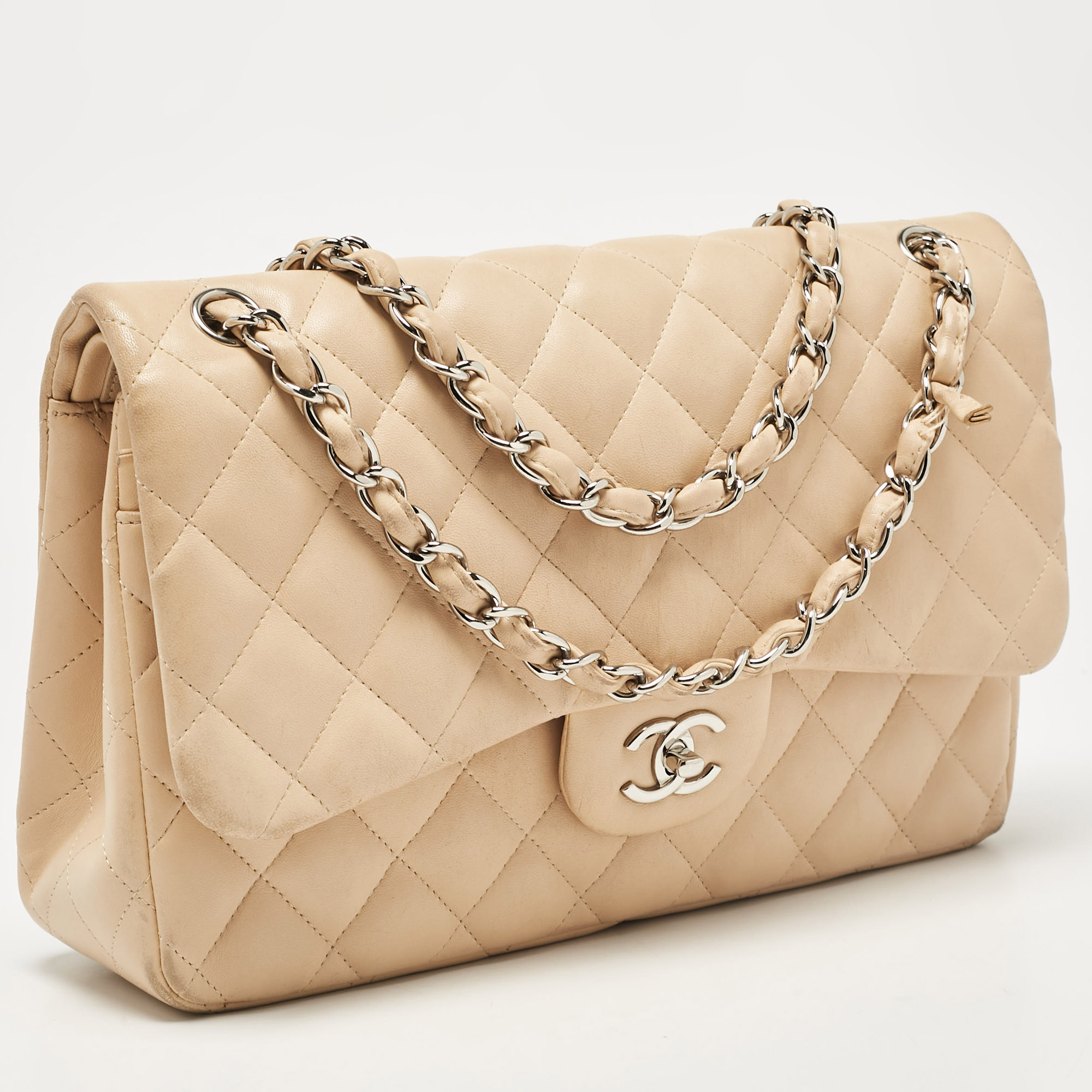 Chanel Beige Quilted Leather Jumbo Classic Double Flap Bag