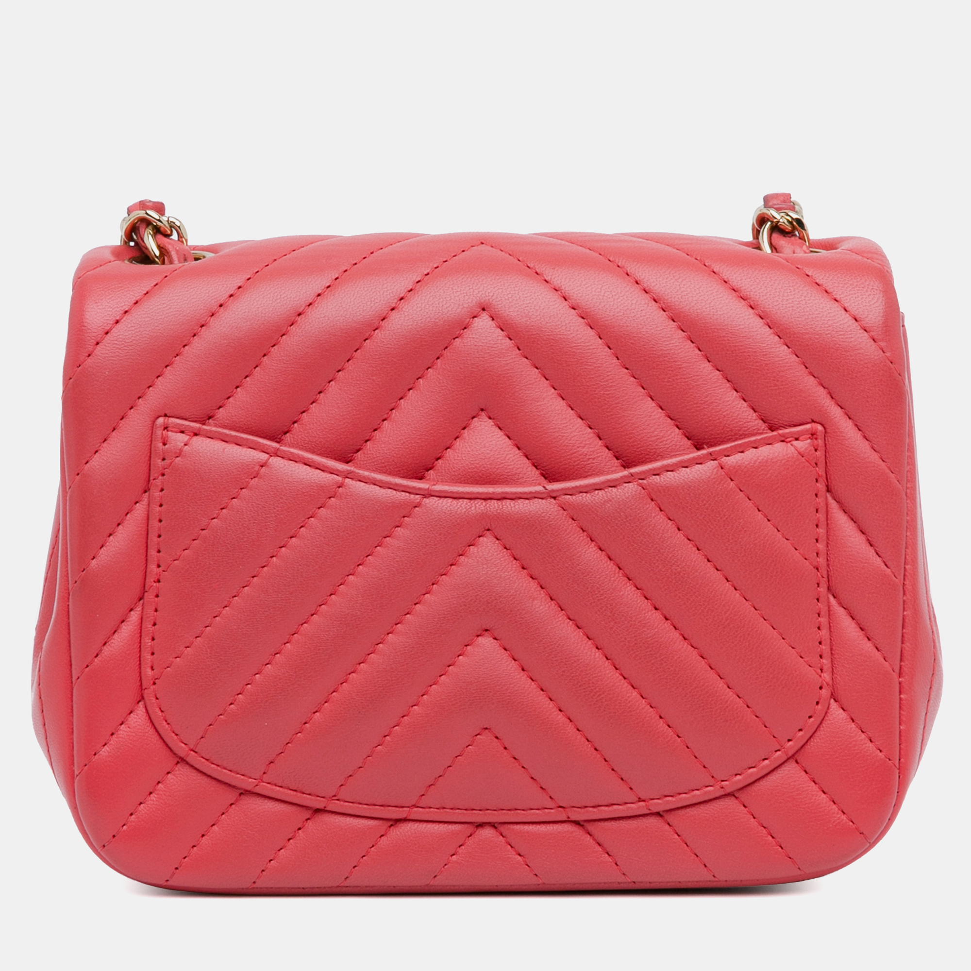 Chanel Pink Lambskin Chevron Quilted Mini Square Flap Bag