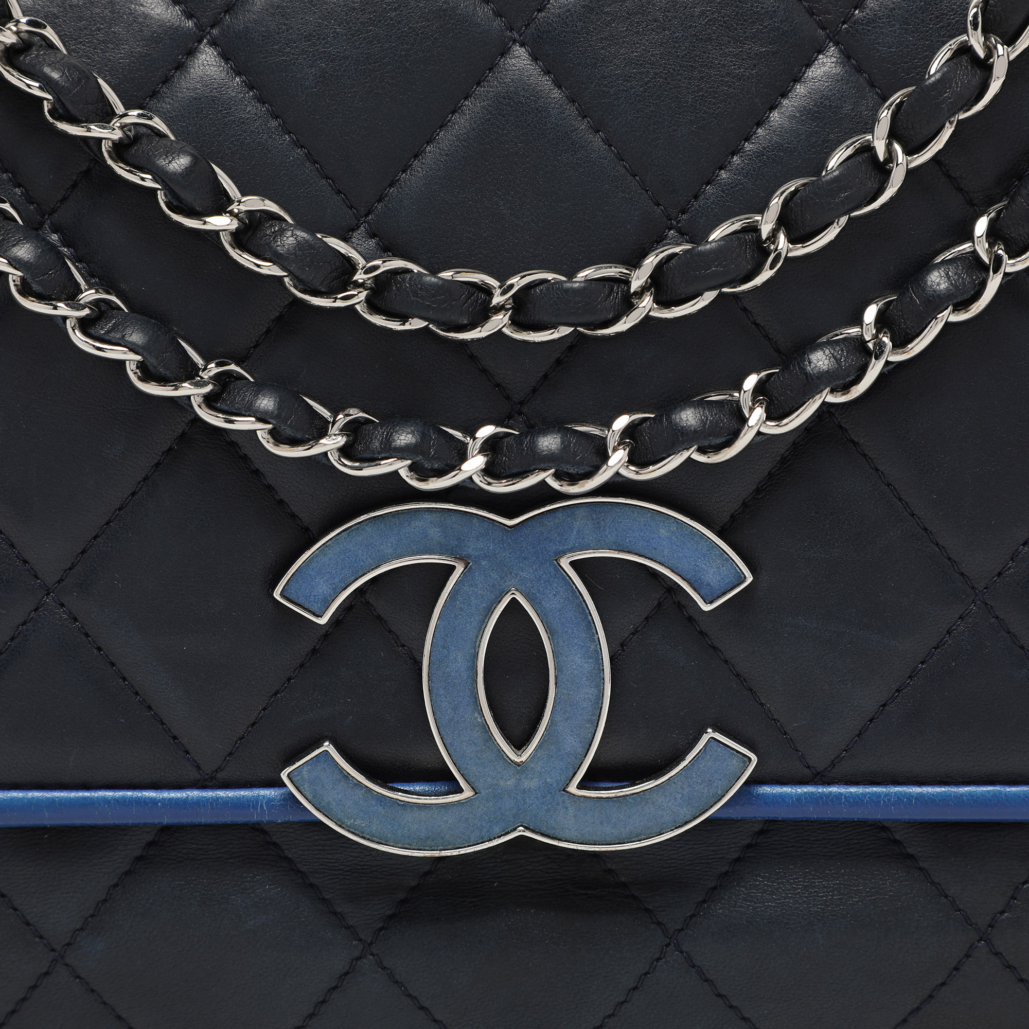 Chanel Navy Blue Quilted Leather Divine Flap Bag