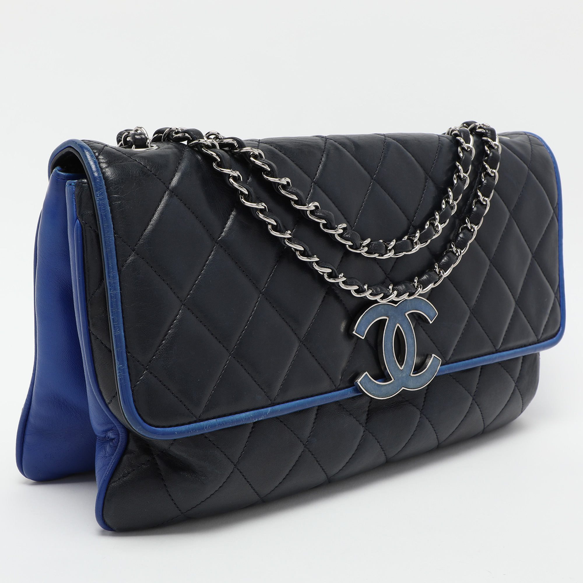 Chanel Navy Blue Quilted Leather Divine Flap Bag