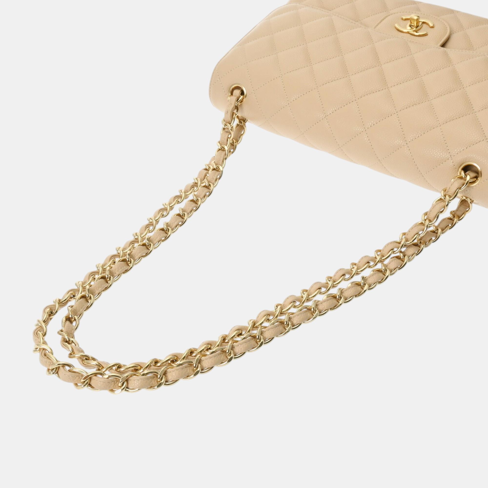 Chanel Beige Caviar Skin Matelasse Chain Shoulder Double Flap 30cm Bag