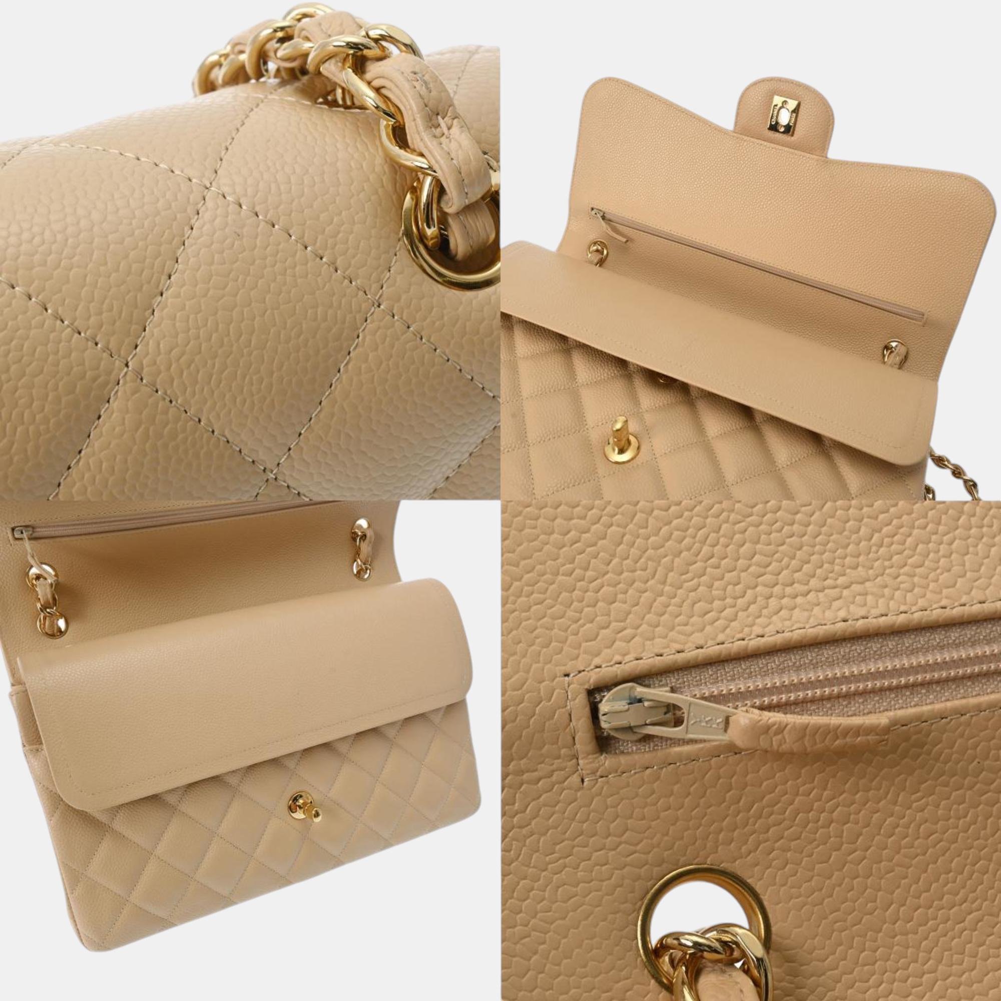 Chanel Beige Caviar Skin Matelasse Chain Shoulder Double Flap 30cm Bag