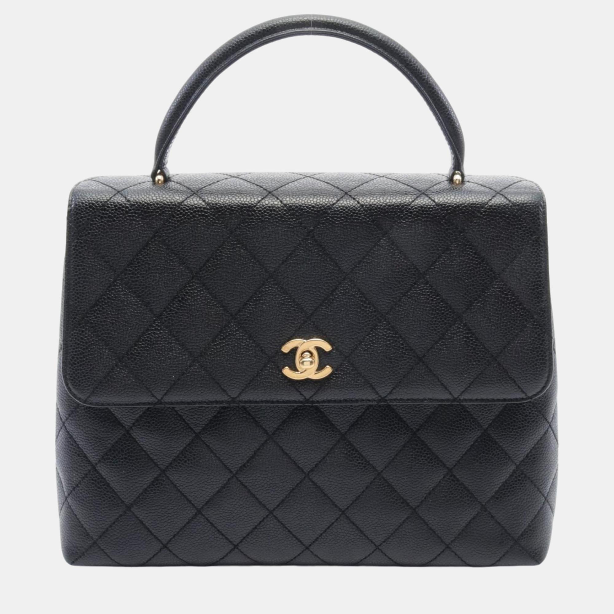 Chanel Black Caviar Skin Matelasse Handbag Bag