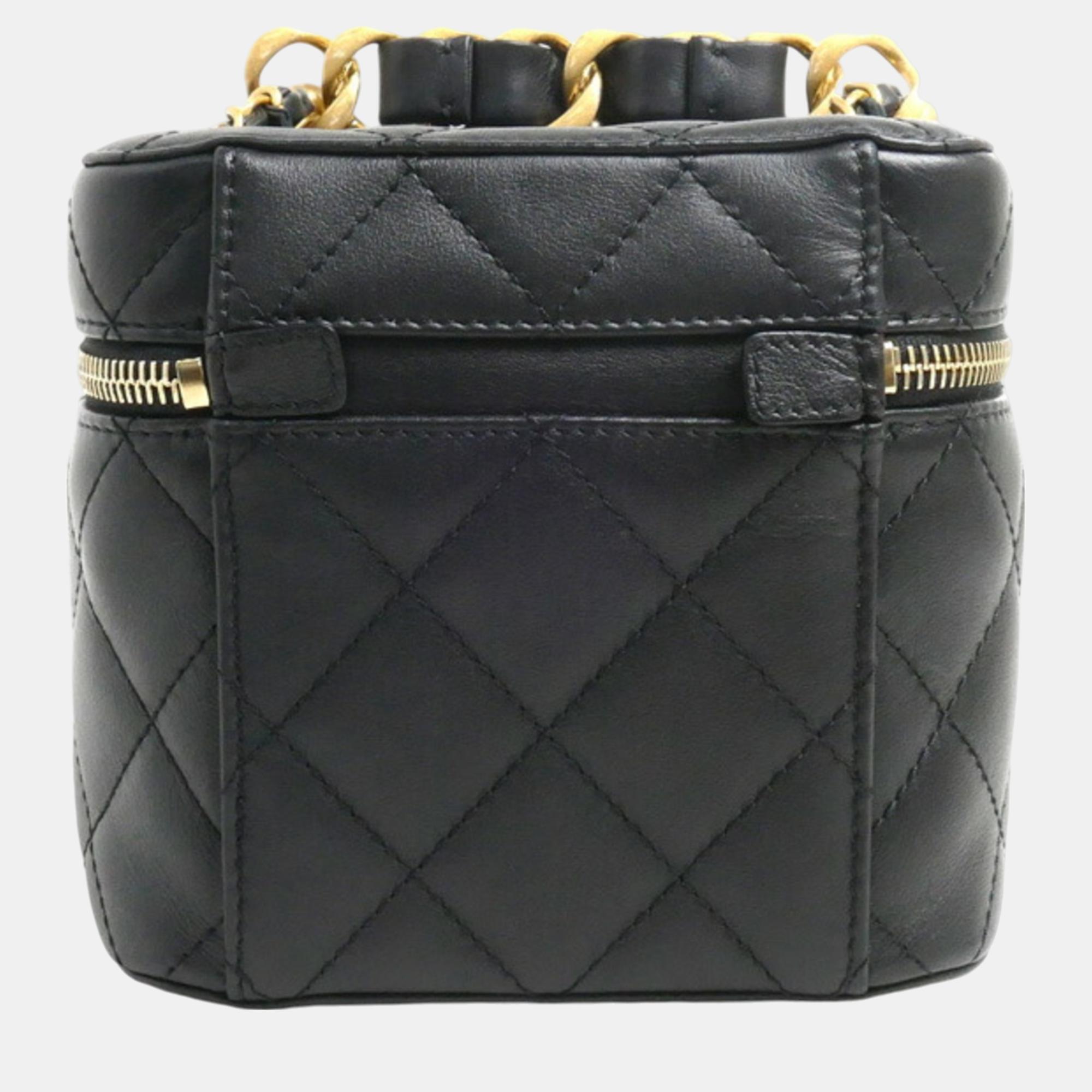 Chanel Black Matelasse Small Vanity Chain Shoulder Bag