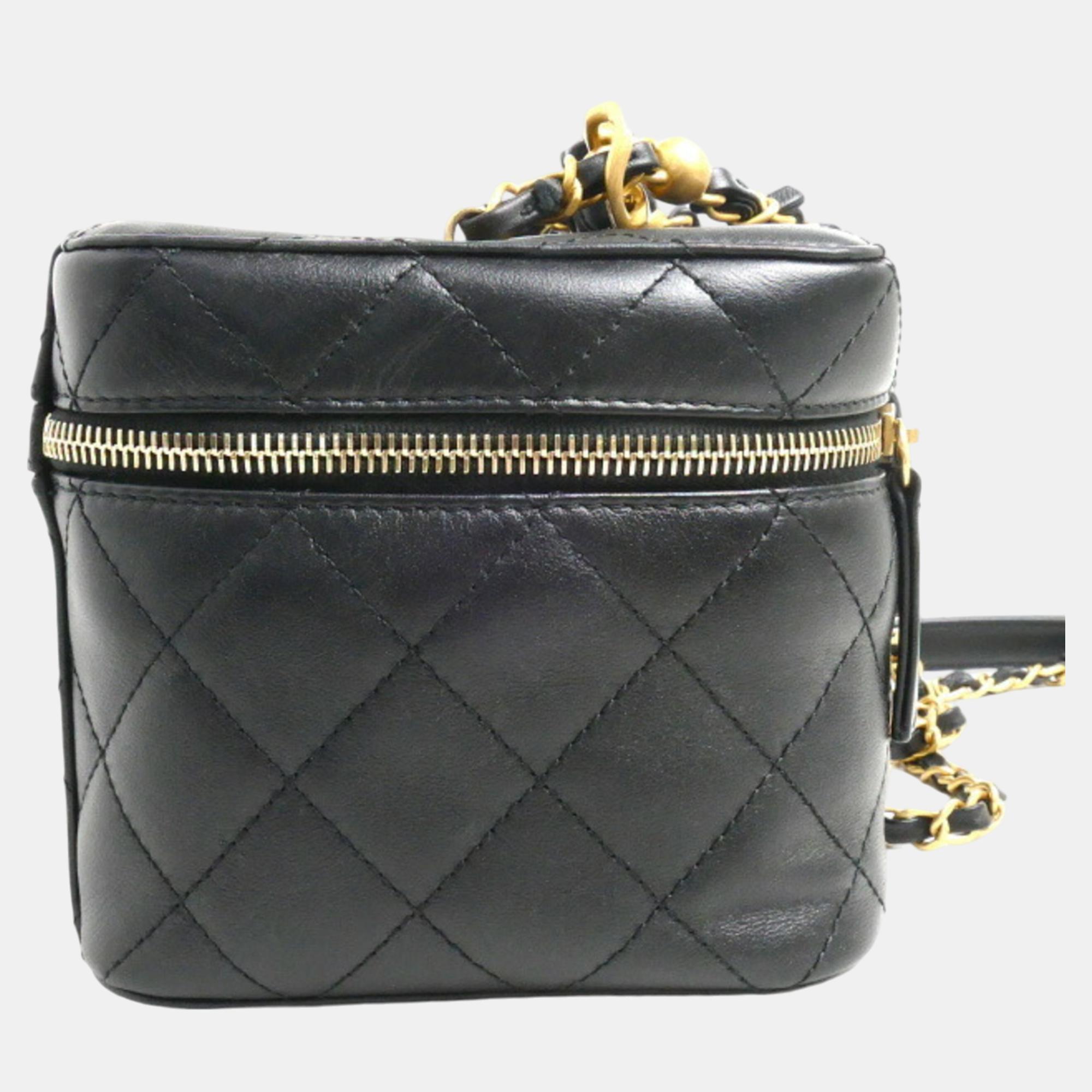 Chanel Black Matelasse Small Vanity Chain Shoulder Bag