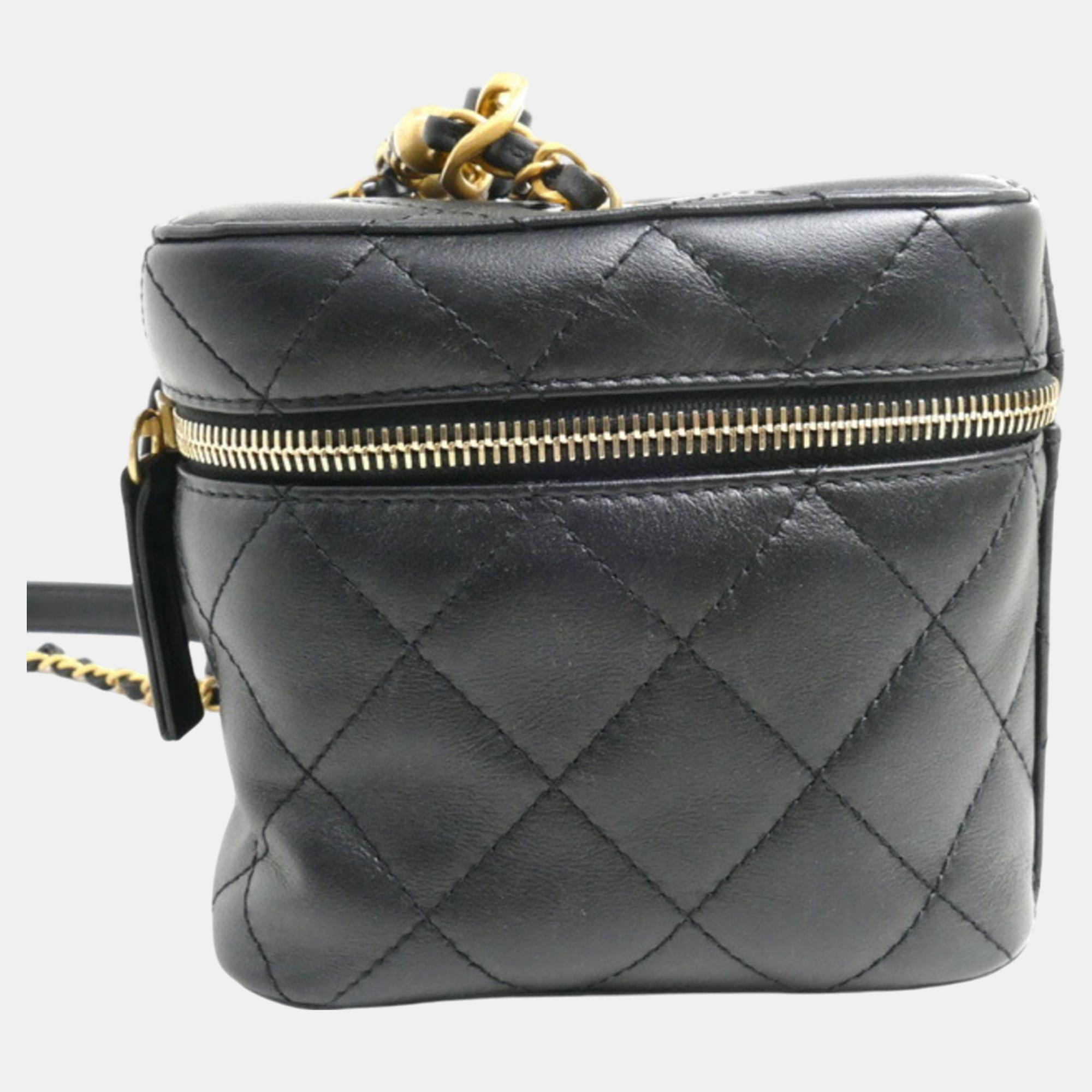 Chanel Black Matelasse Small Vanity Chain Shoulder Bag