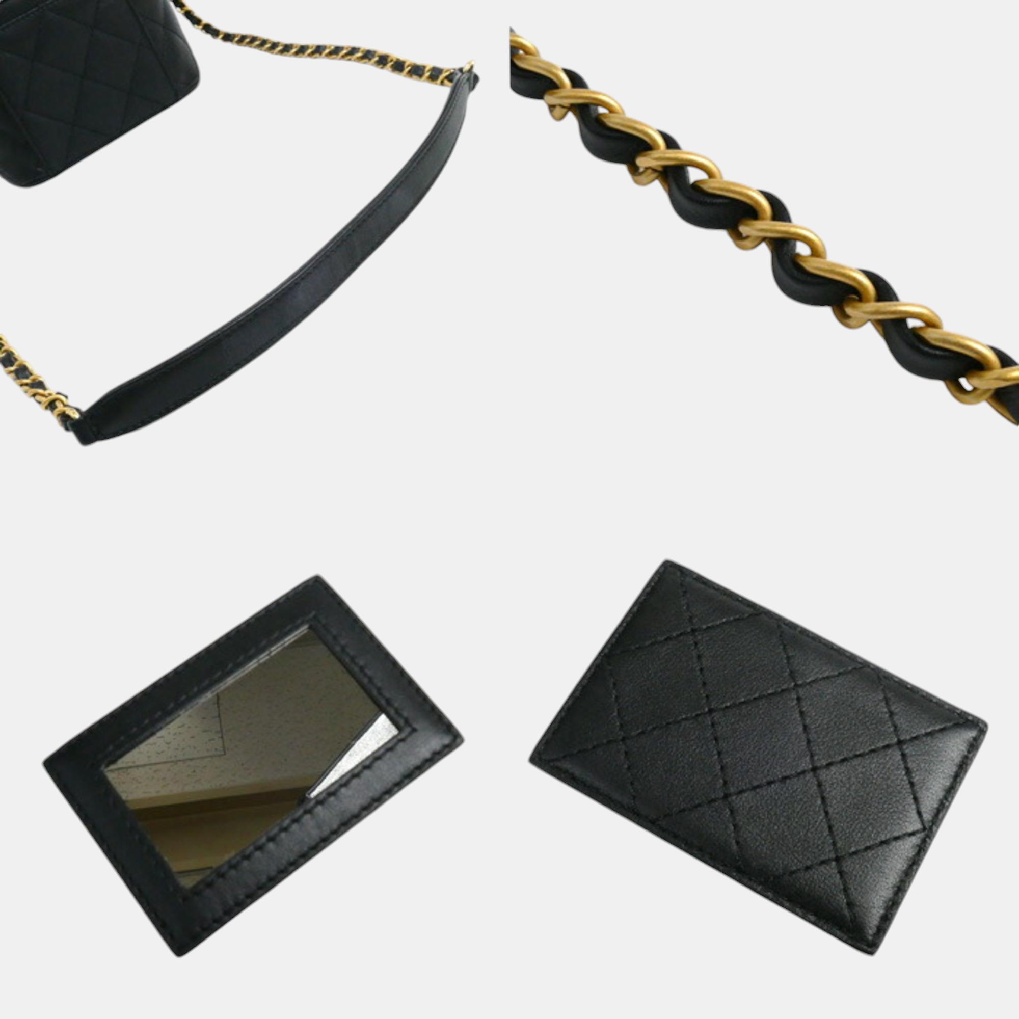 Chanel Black Matelasse Small Vanity Chain Shoulder Bag