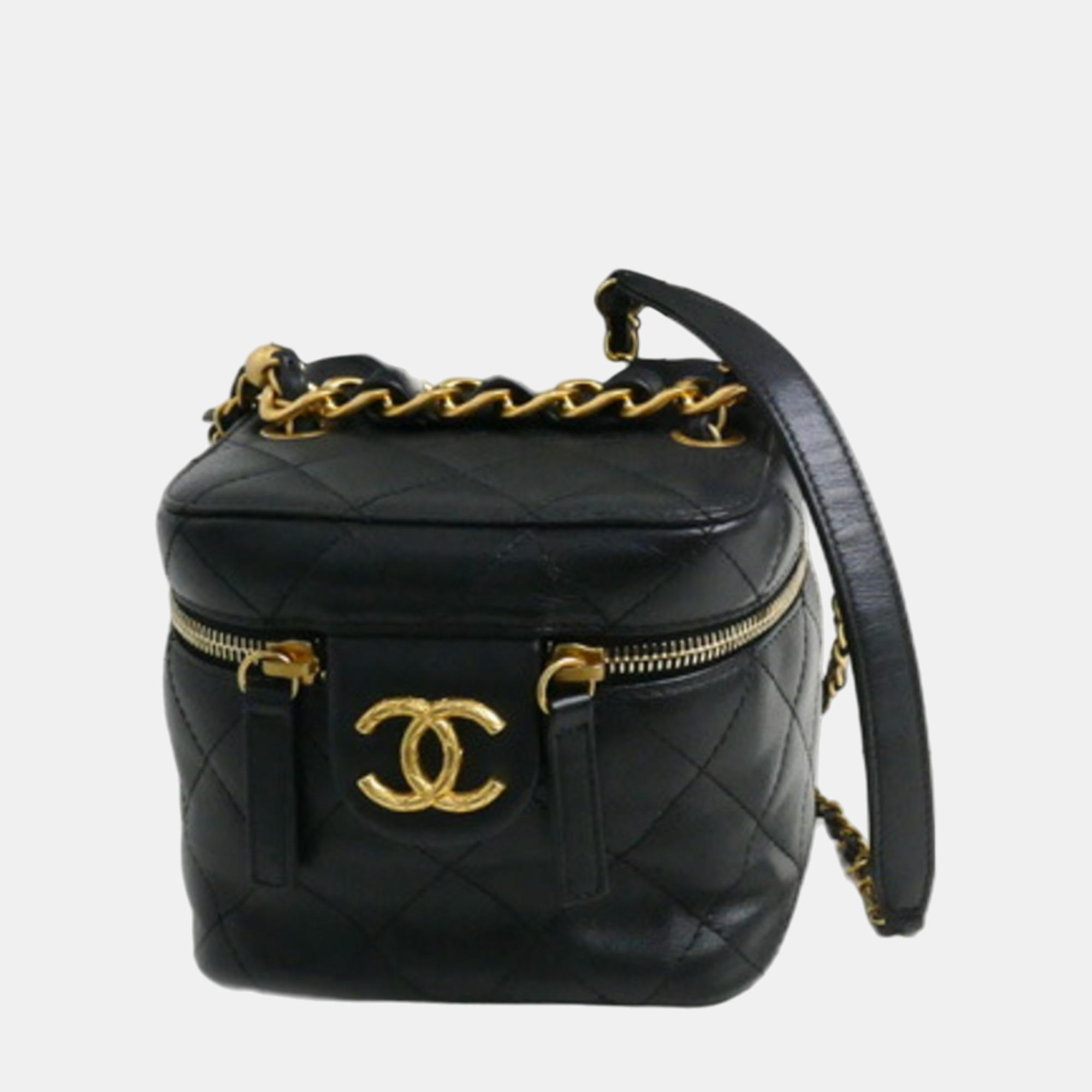 Chanel Black Matelasse Small Vanity Chain Shoulder Bag