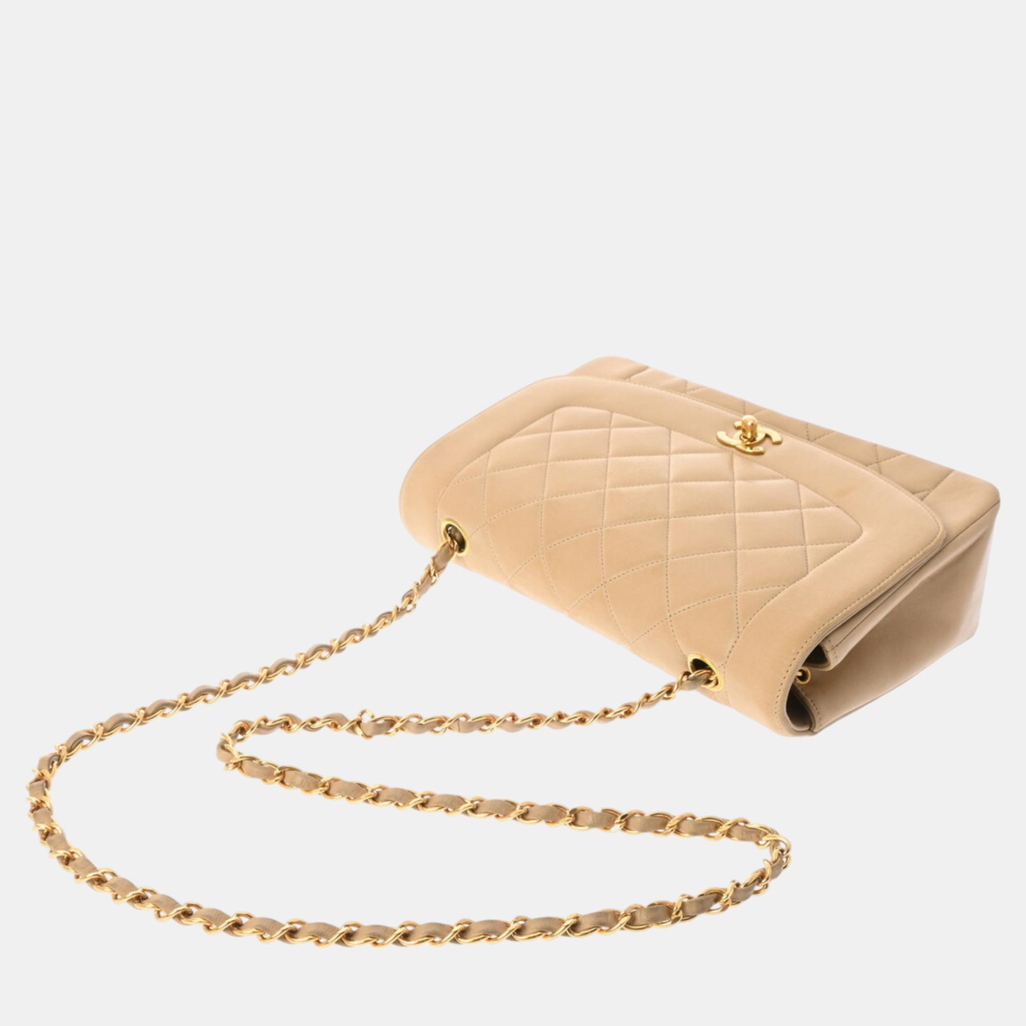 Chanel Beige Lambskin Matelasse Diana 25cm Chain Shoulder Bag