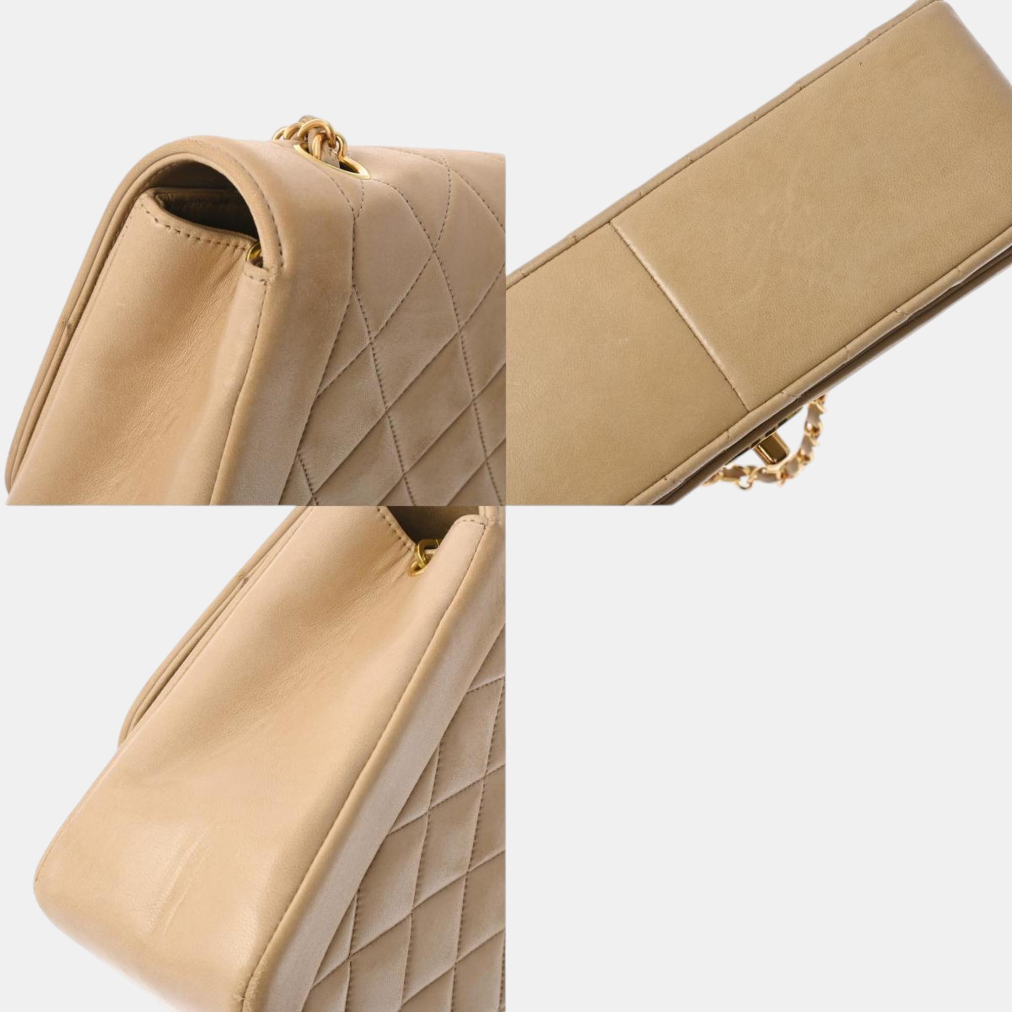 Chanel Beige Lambskin Matelasse Diana 25cm Chain Shoulder Bag