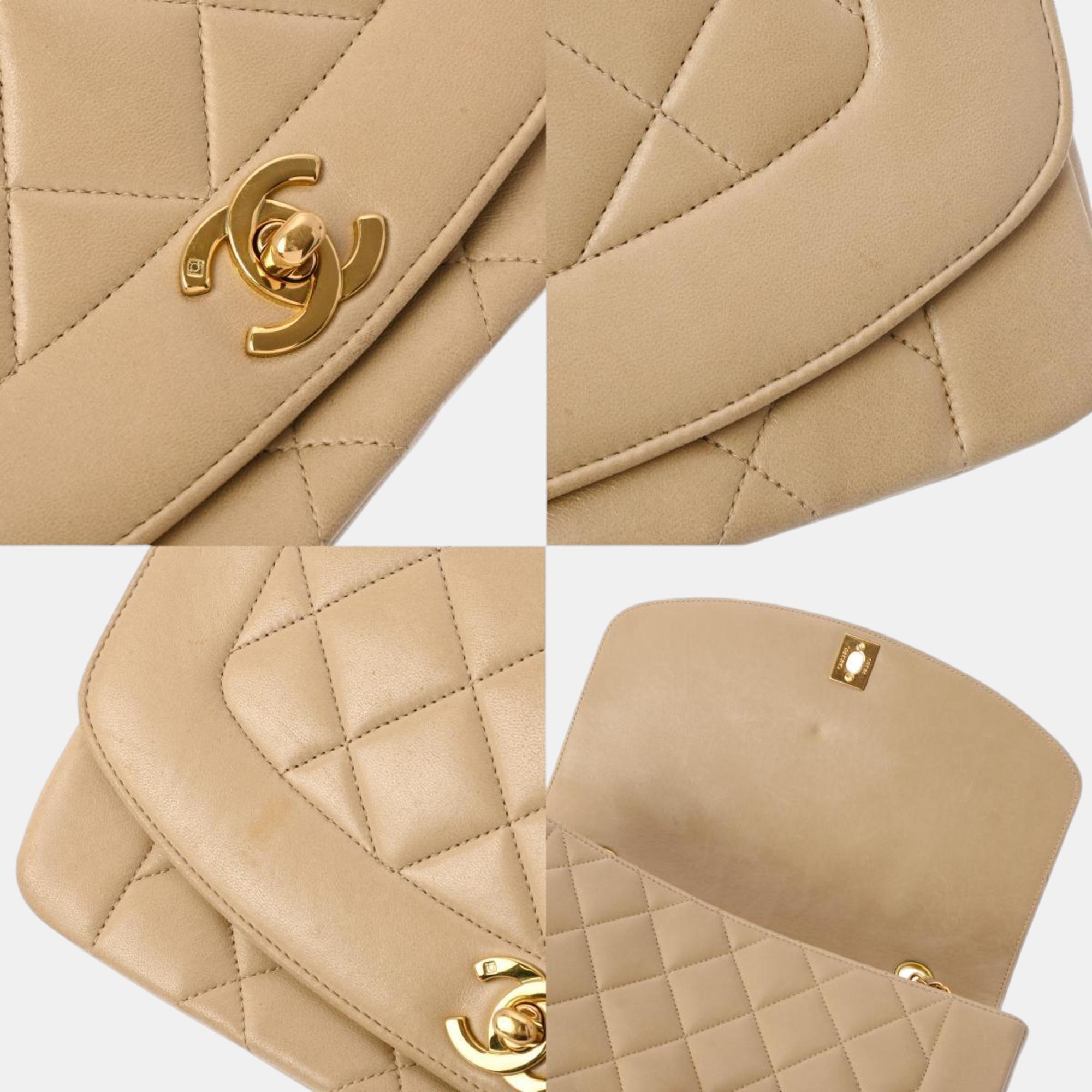 Chanel Beige Lambskin Matelasse Diana 25cm Chain Shoulder Bag