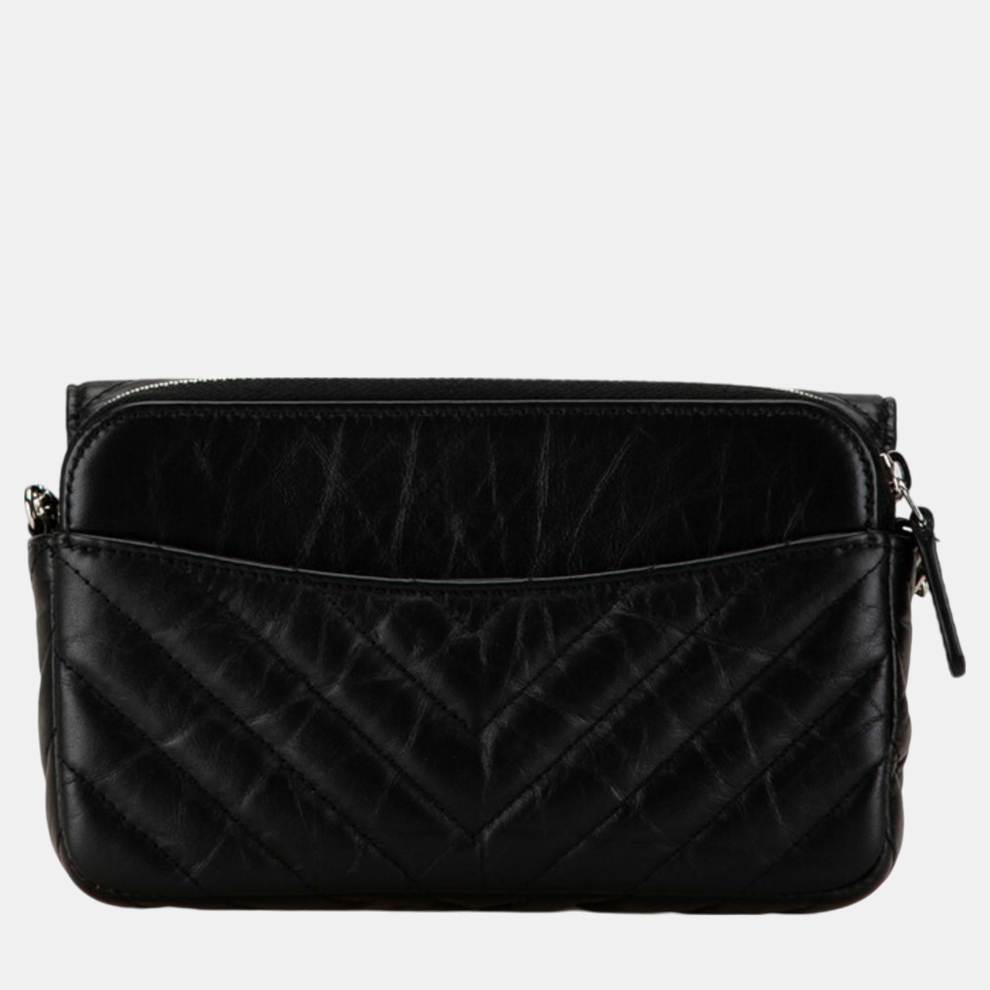 Chanel Black Lambskin Chevron V-stitch Chain Shoulder Bag