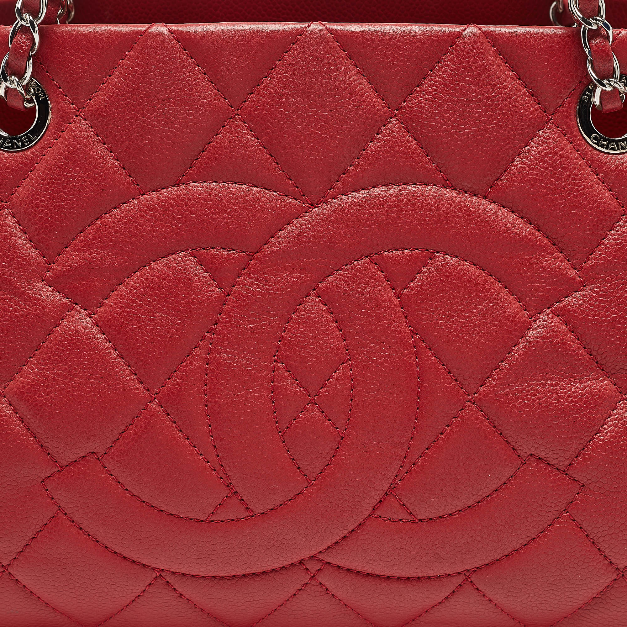 Chanel Red Quilted Caviar Leather Shopper Tote