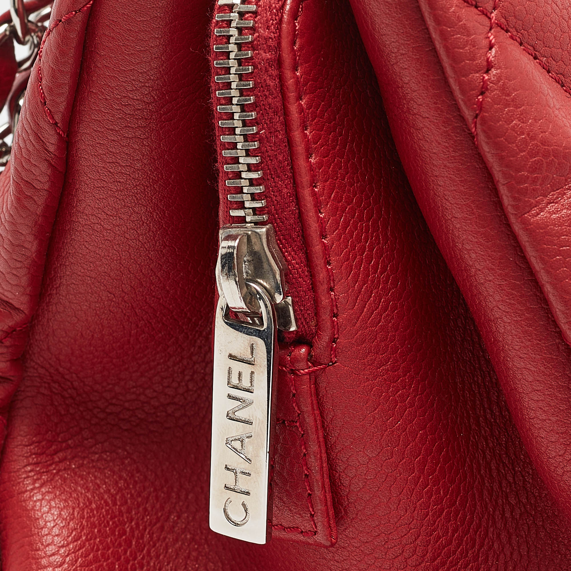 Chanel Red Quilted Caviar Leather Shopper Tote