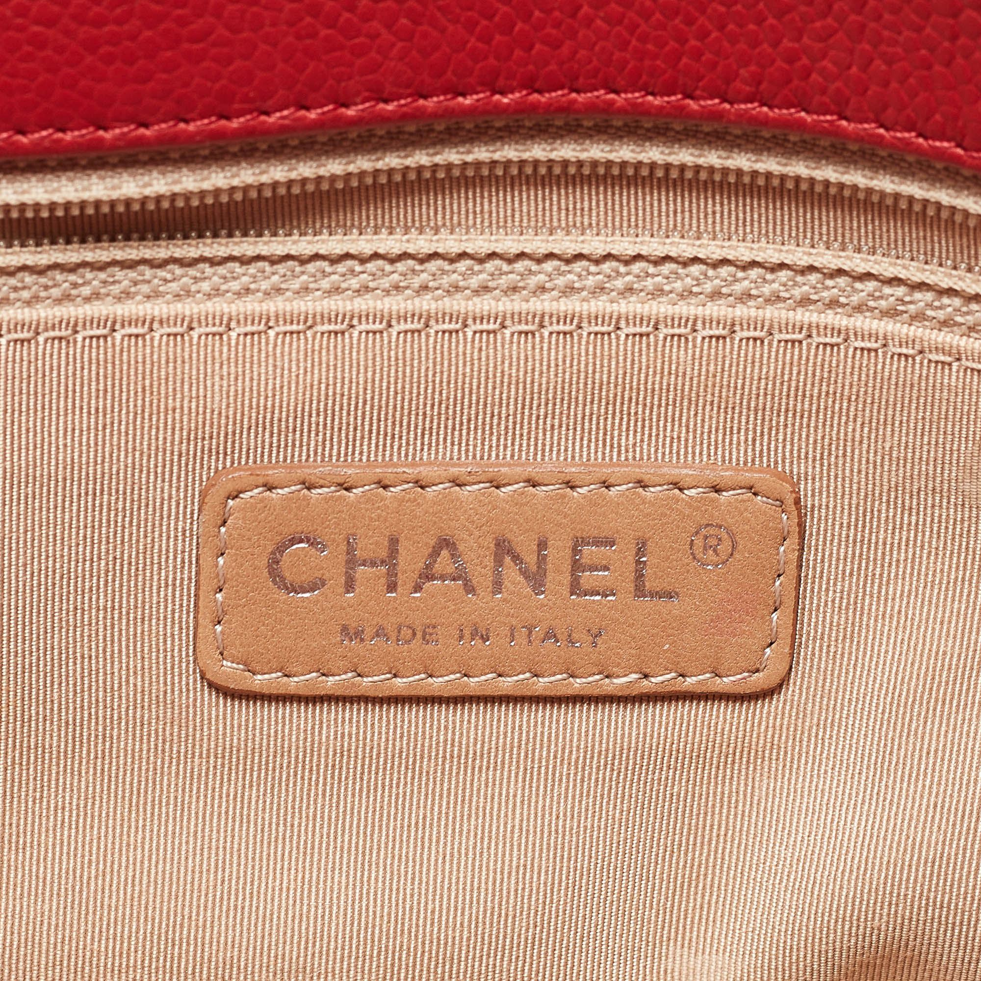 Chanel Red Quilted Caviar Leather Shopper Tote