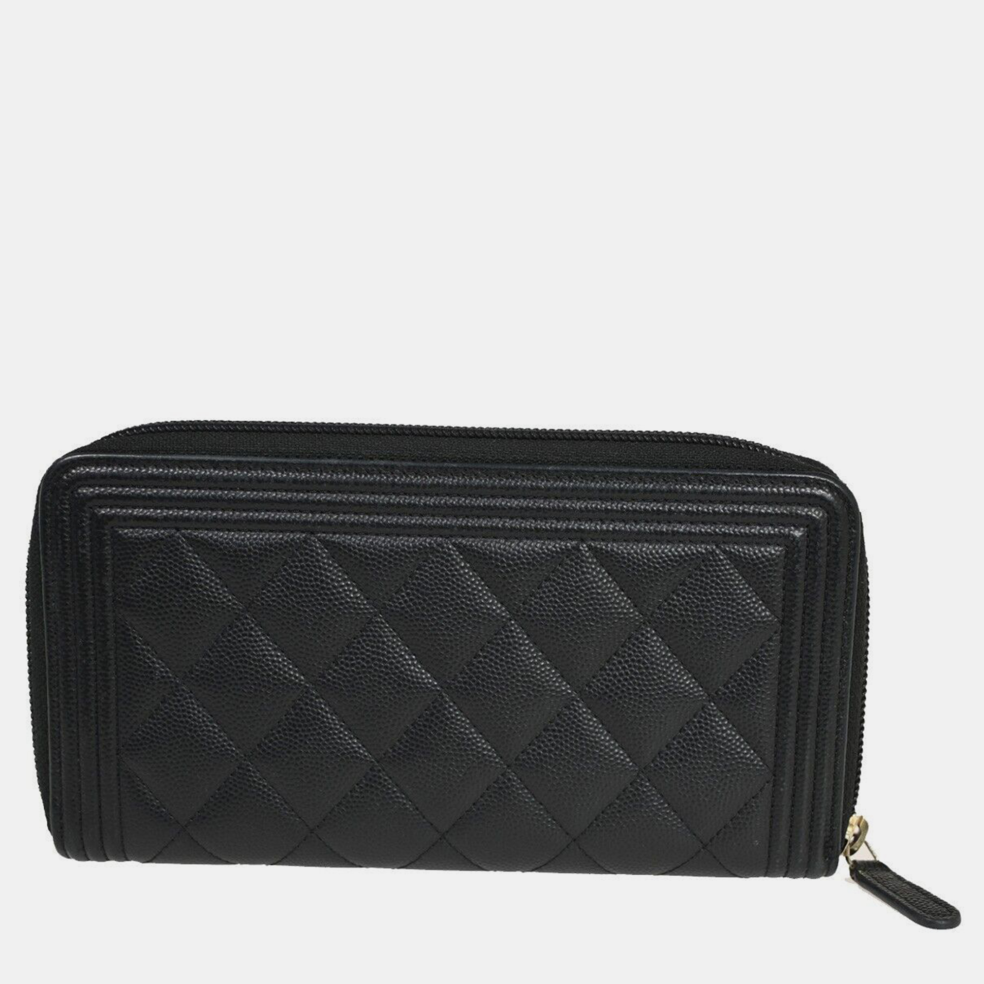 Chanel Black Leather Boy Zip Around Wallet