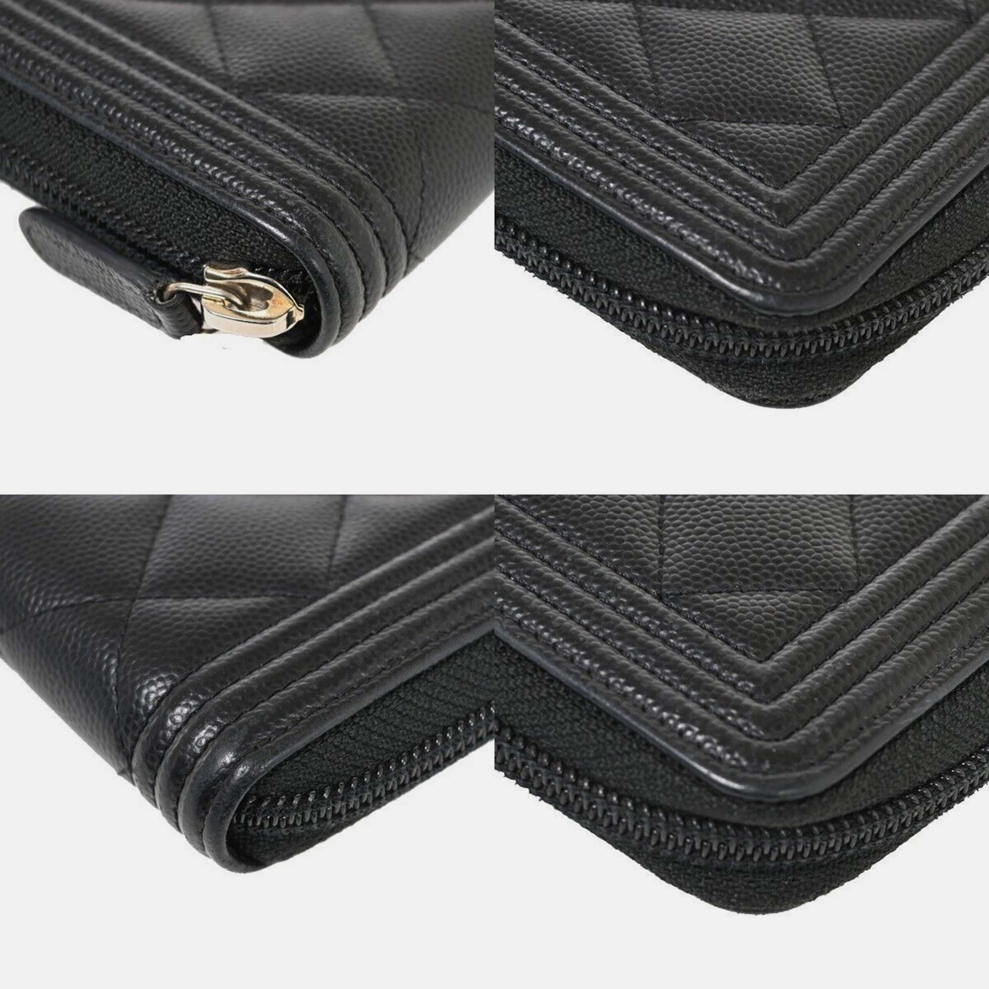 Chanel Black Leather Boy Zip Around Wallet