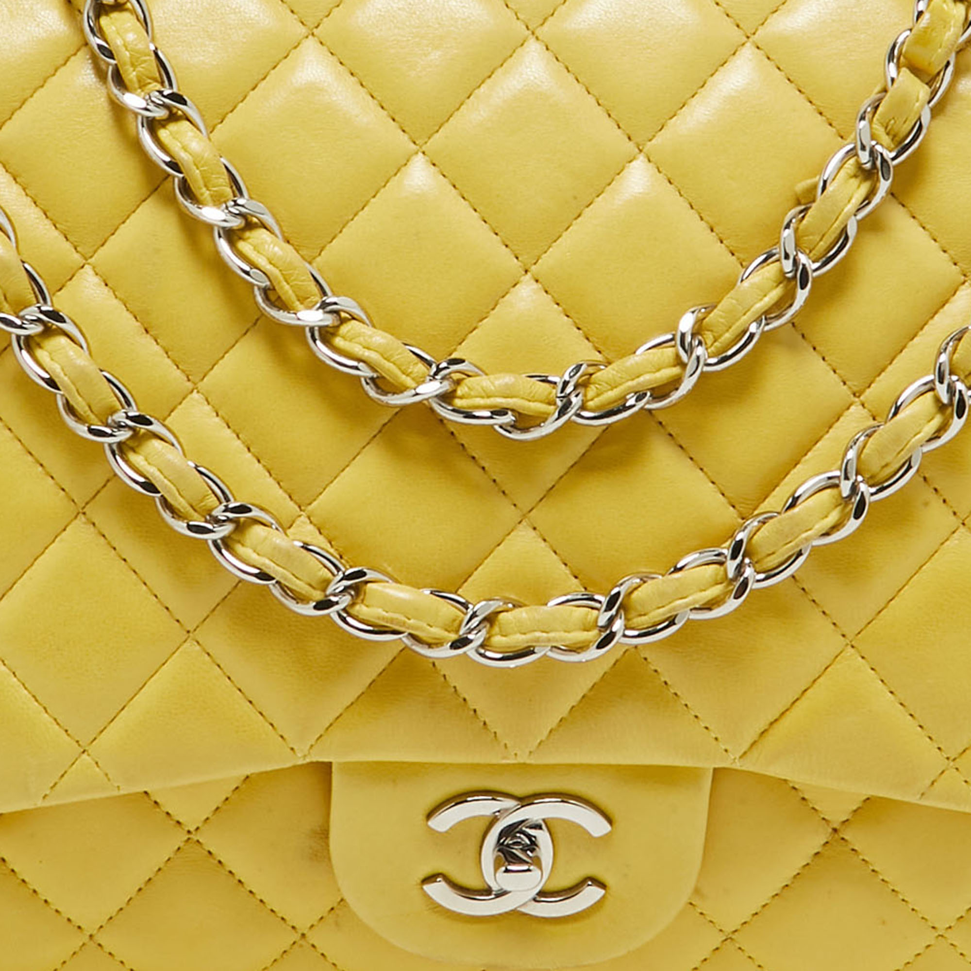 Chanel Yellow Quilted Leather Maxi Classic Single Flap Bag