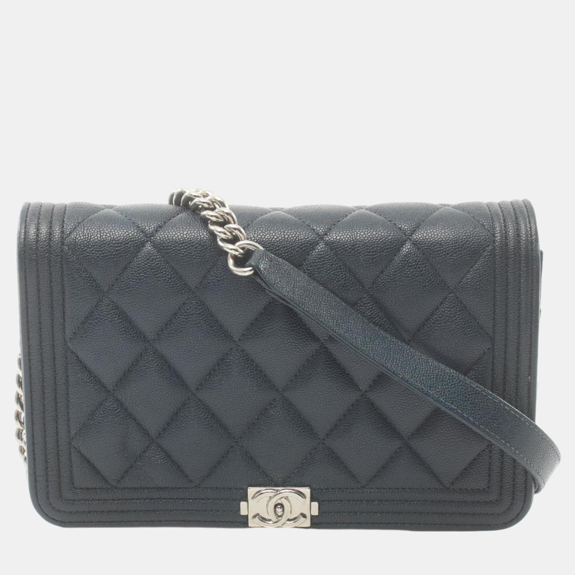 Chanel Navy Caviar Skin Matelasse Boy Shoulder Bag