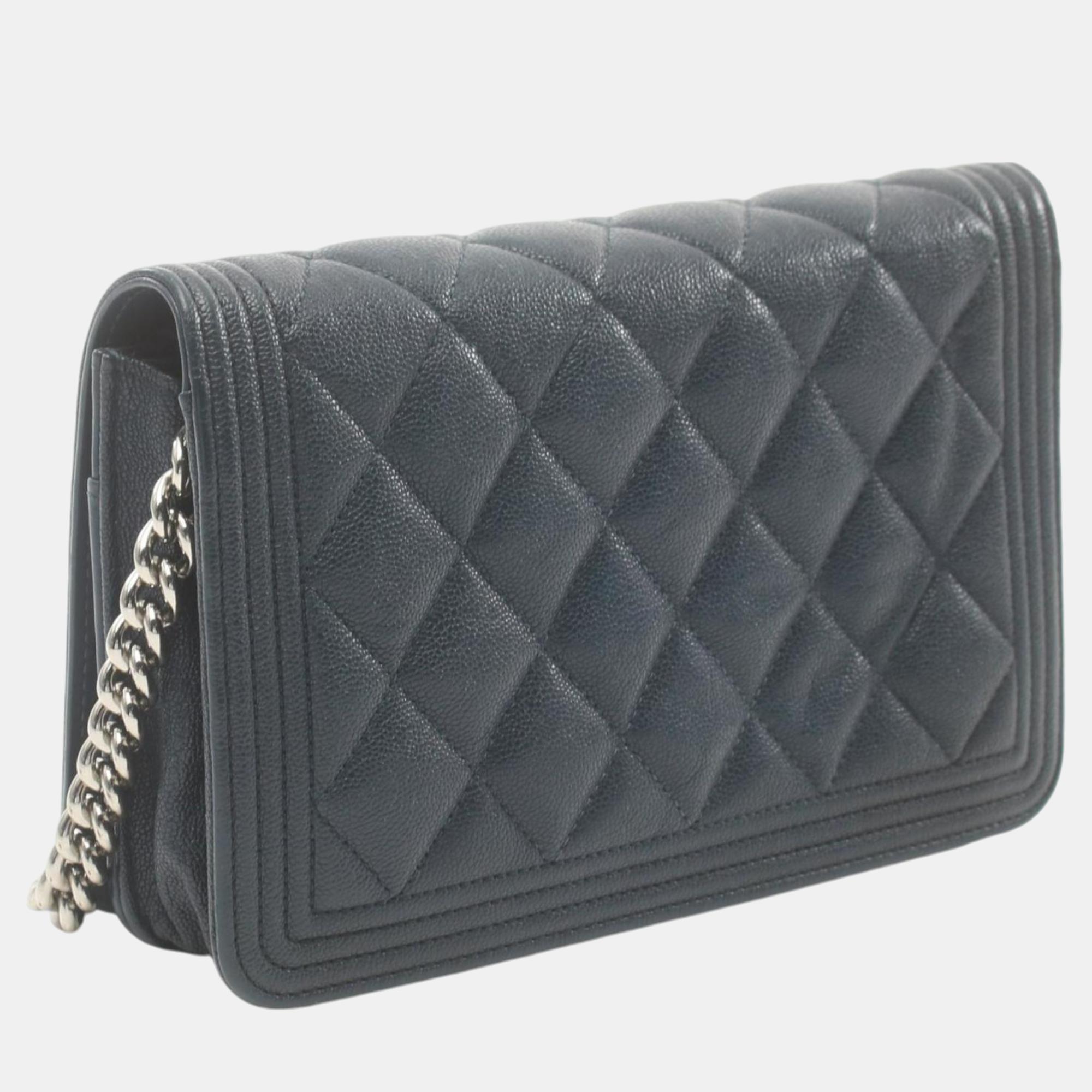 Chanel Navy Caviar Skin Matelasse Boy Shoulder Bag