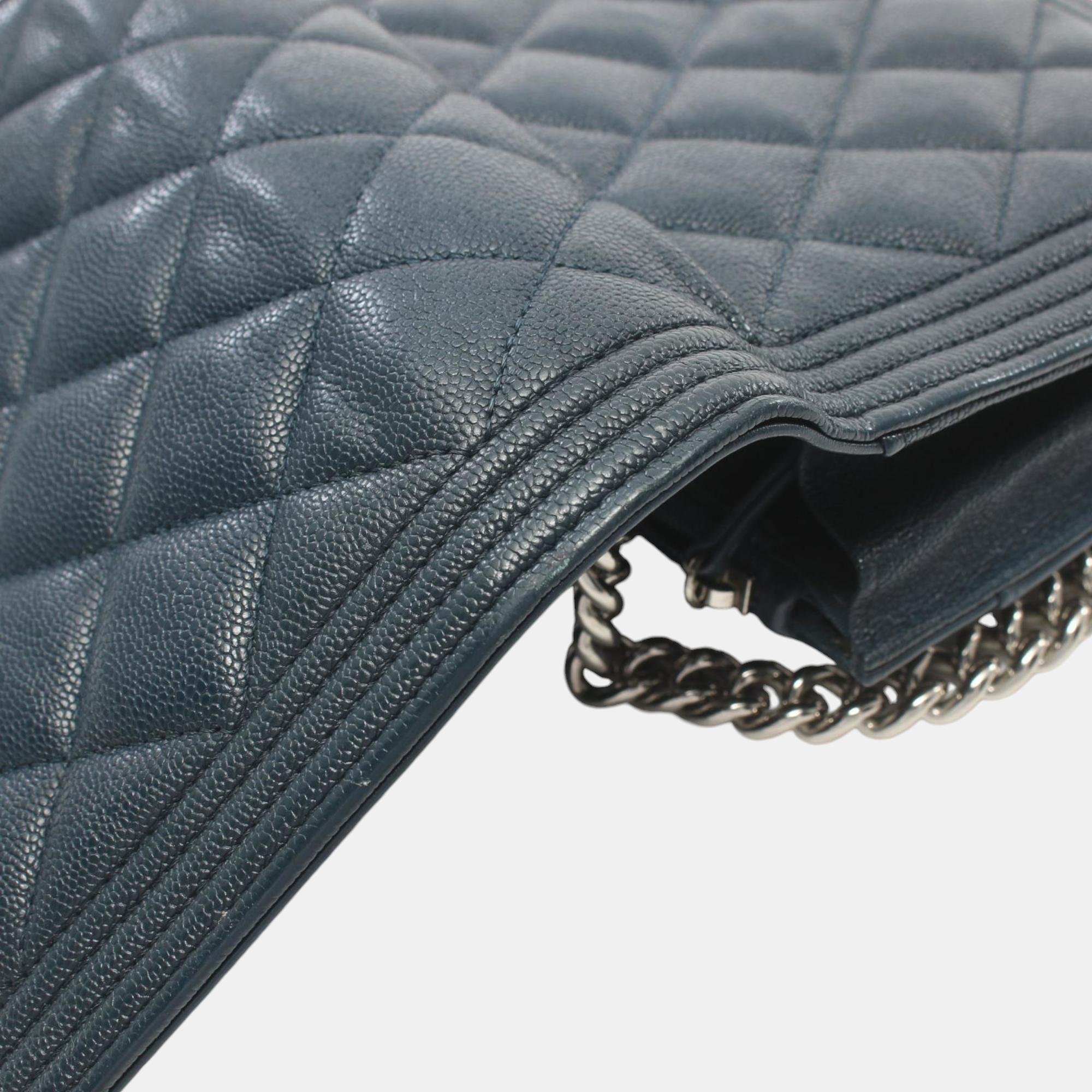 Chanel Navy Caviar Skin Matelasse Boy Shoulder Bag