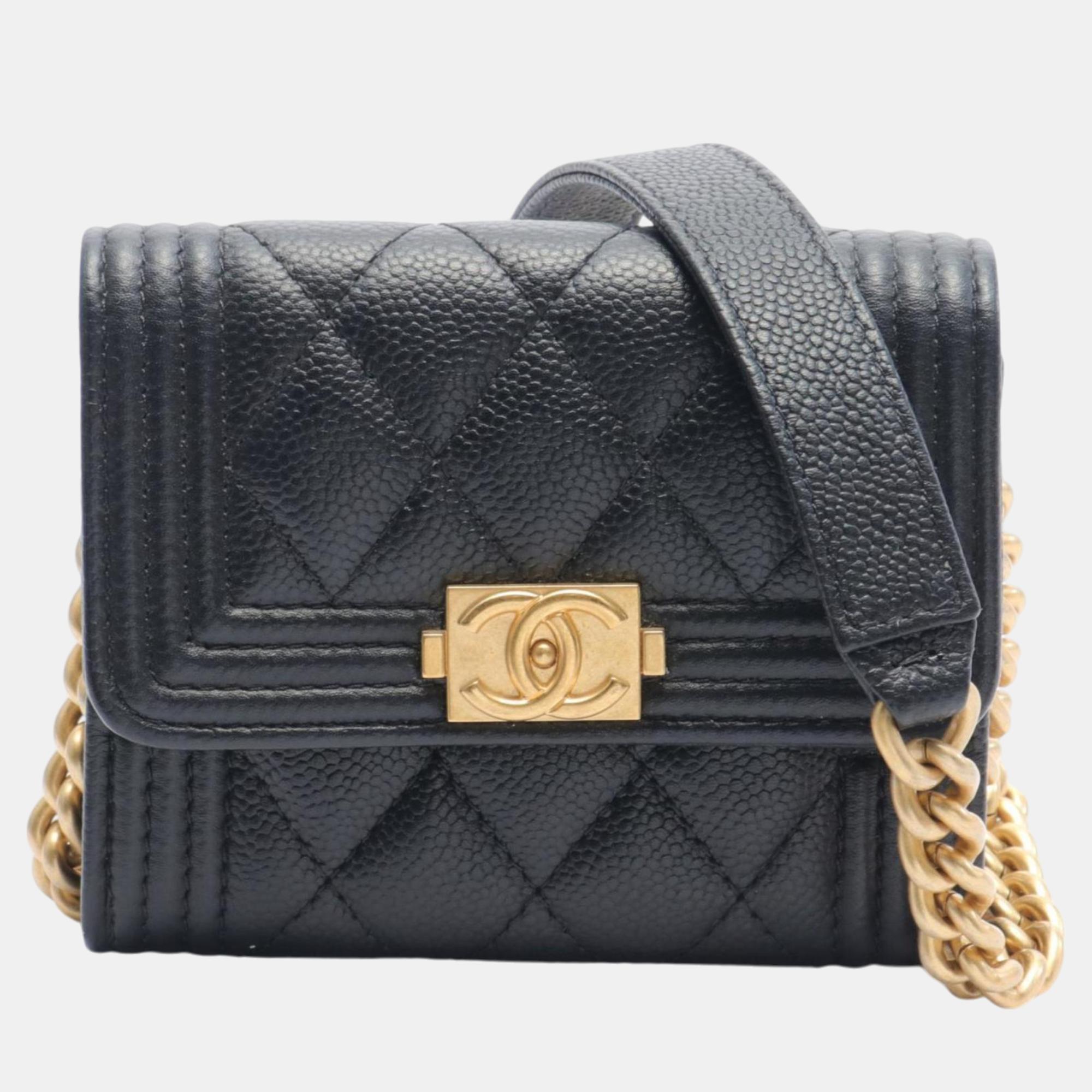 Chanel Black Caviar Skin Boy Shoulder Bag