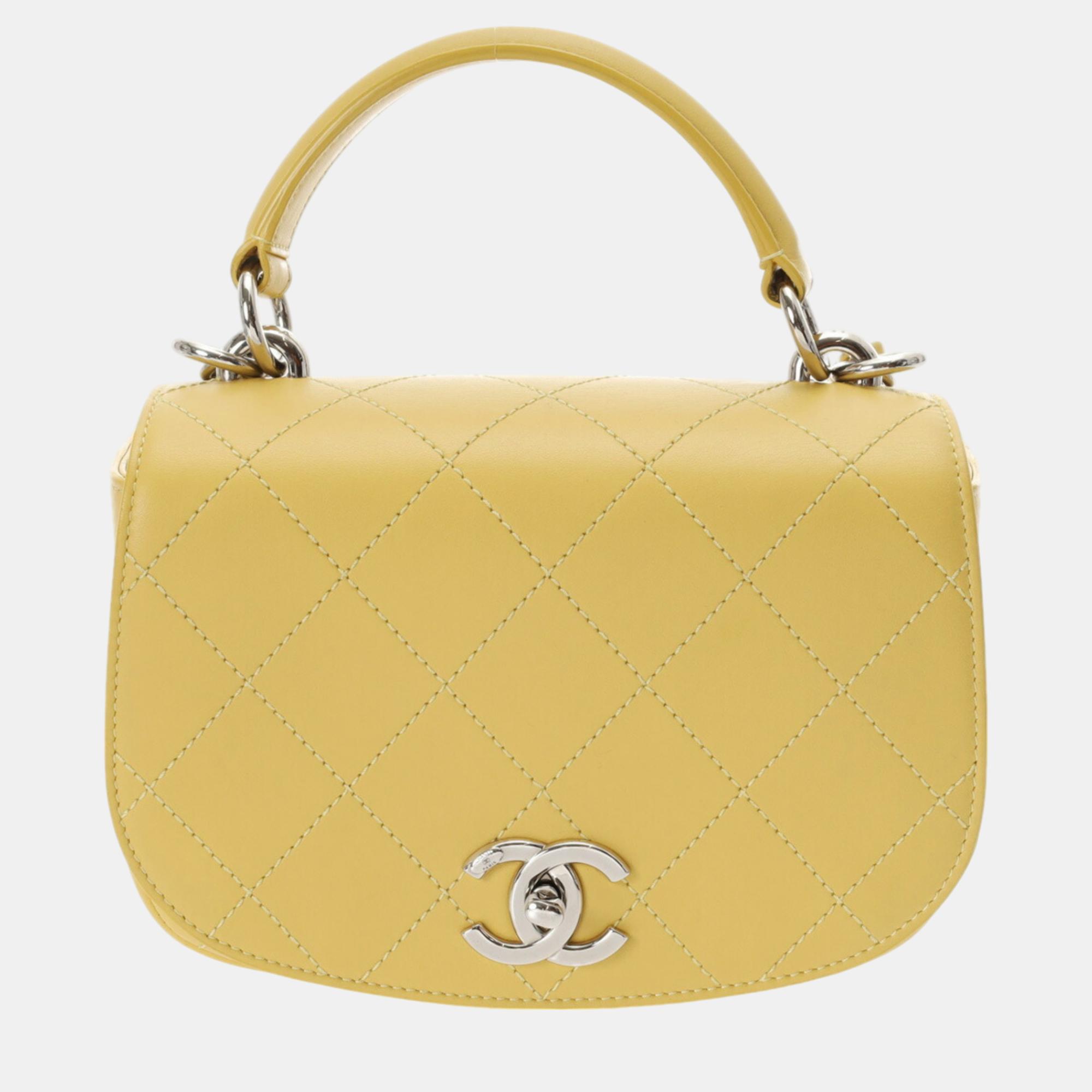 Chanel Yellow Calfskin Matelasse 20cm Shoulder Bag