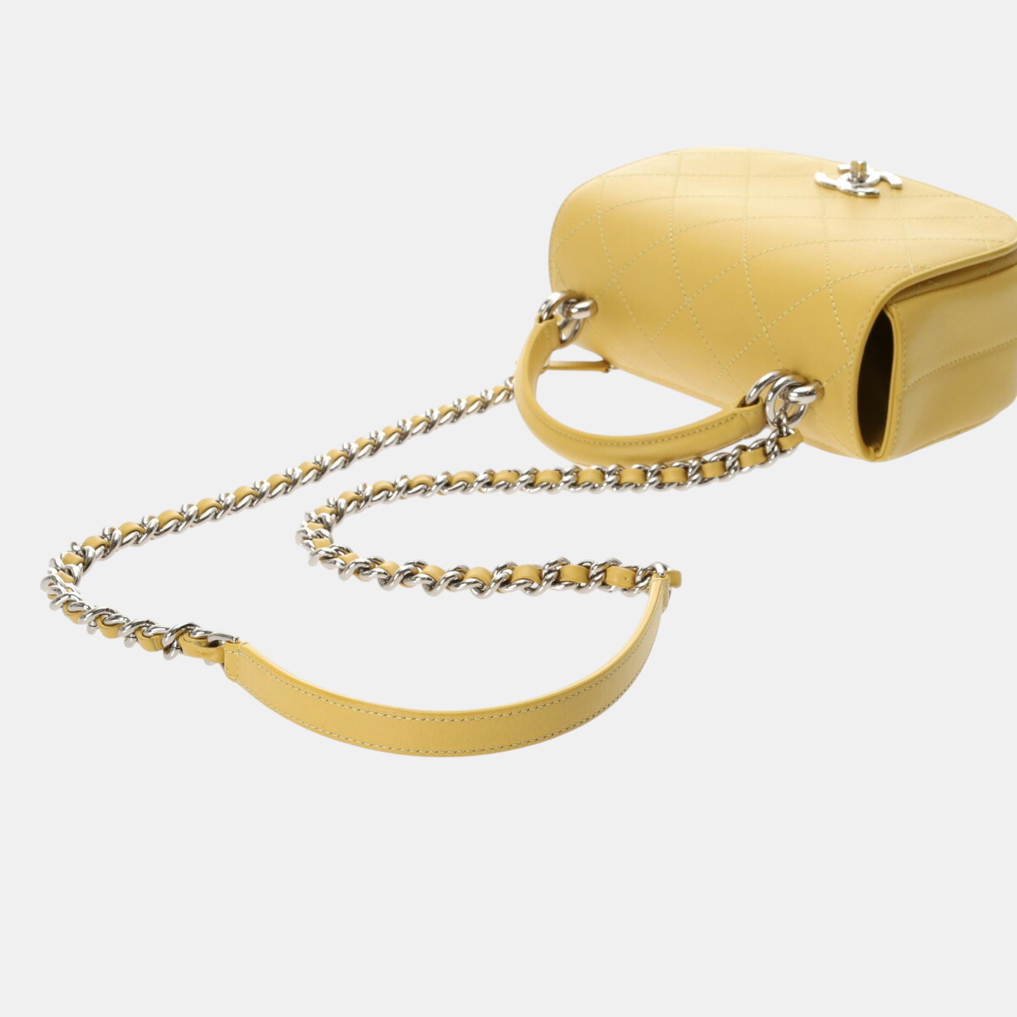 Chanel Yellow Calfskin Matelasse 20cm Shoulder Bag