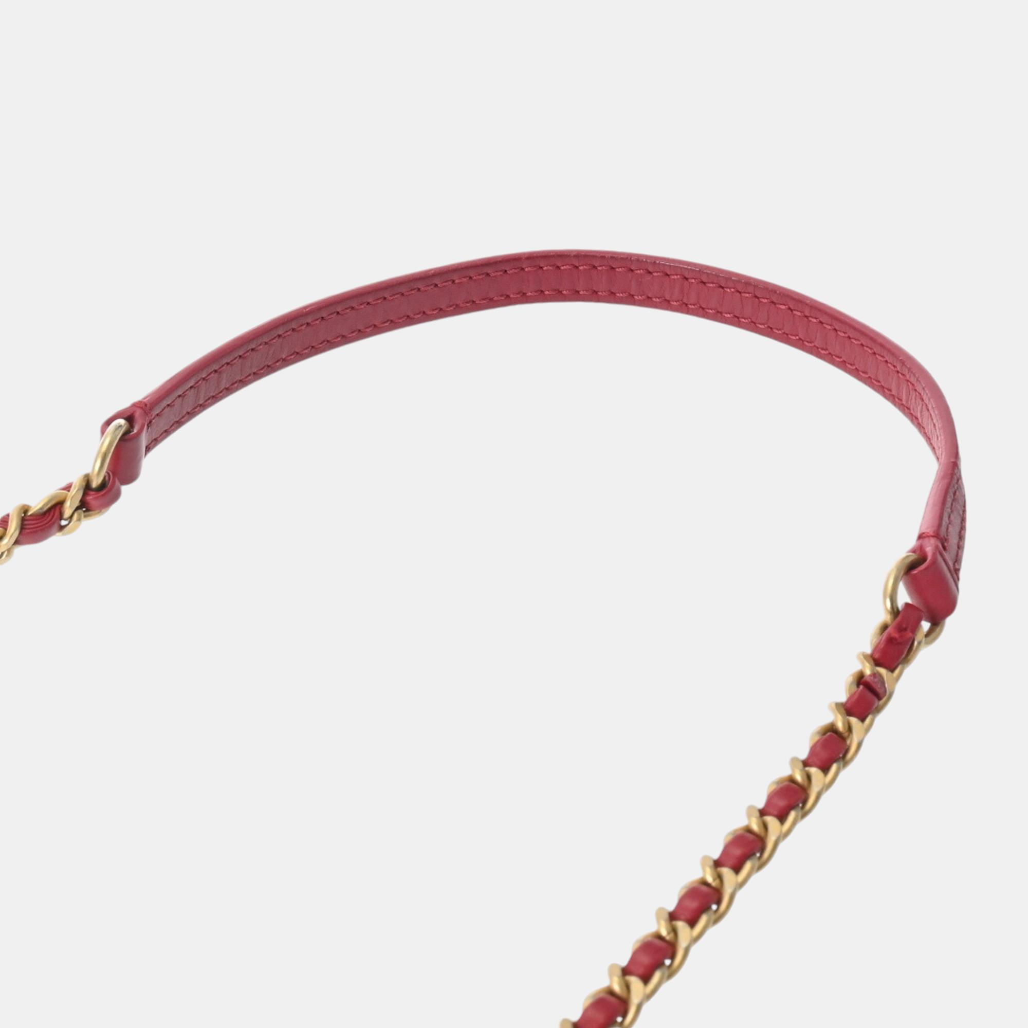 Chanel Red Lambskin Matelasse Chain Shoulder 18cm Bag