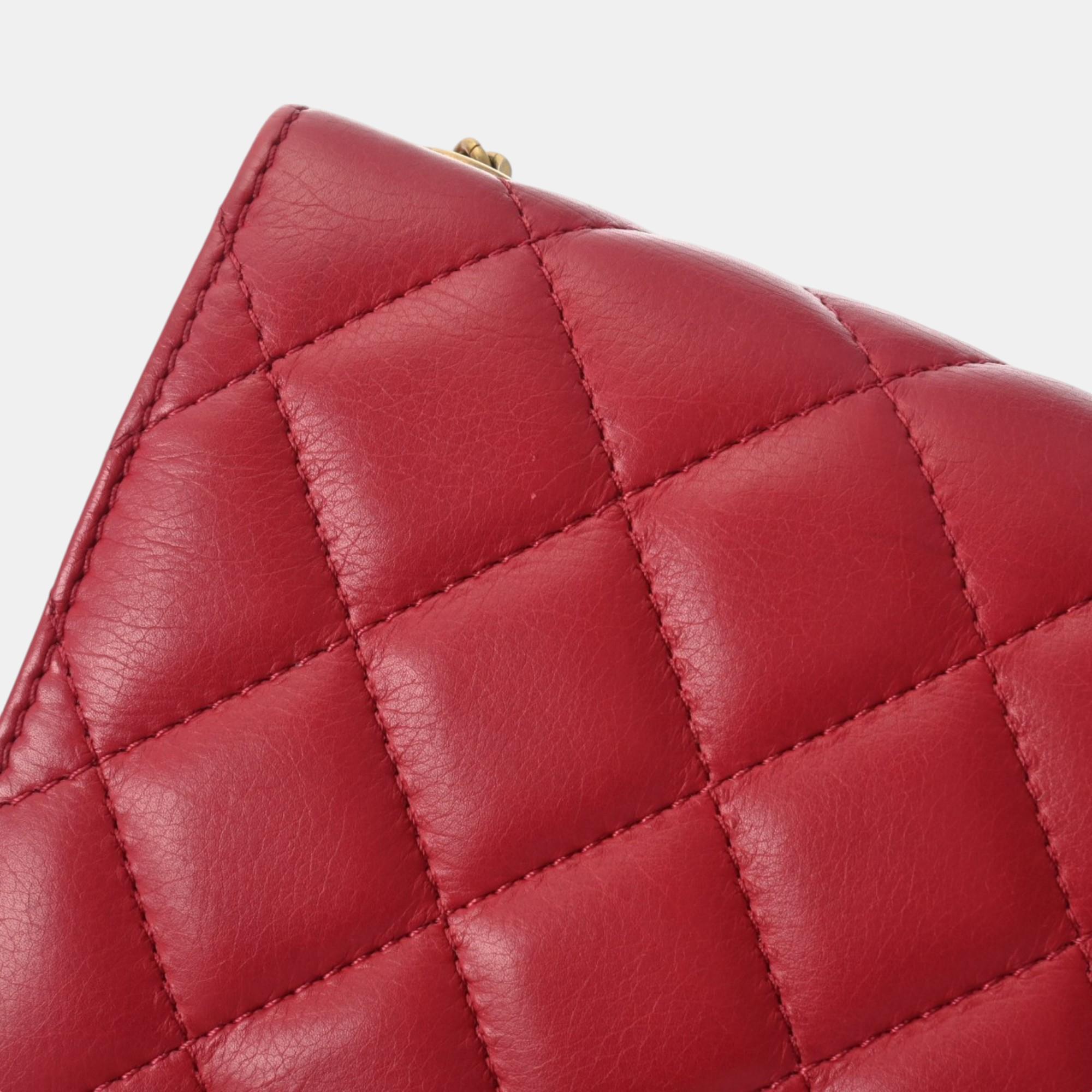 Chanel Red Lambskin Matelasse Chain Shoulder 18cm Bag