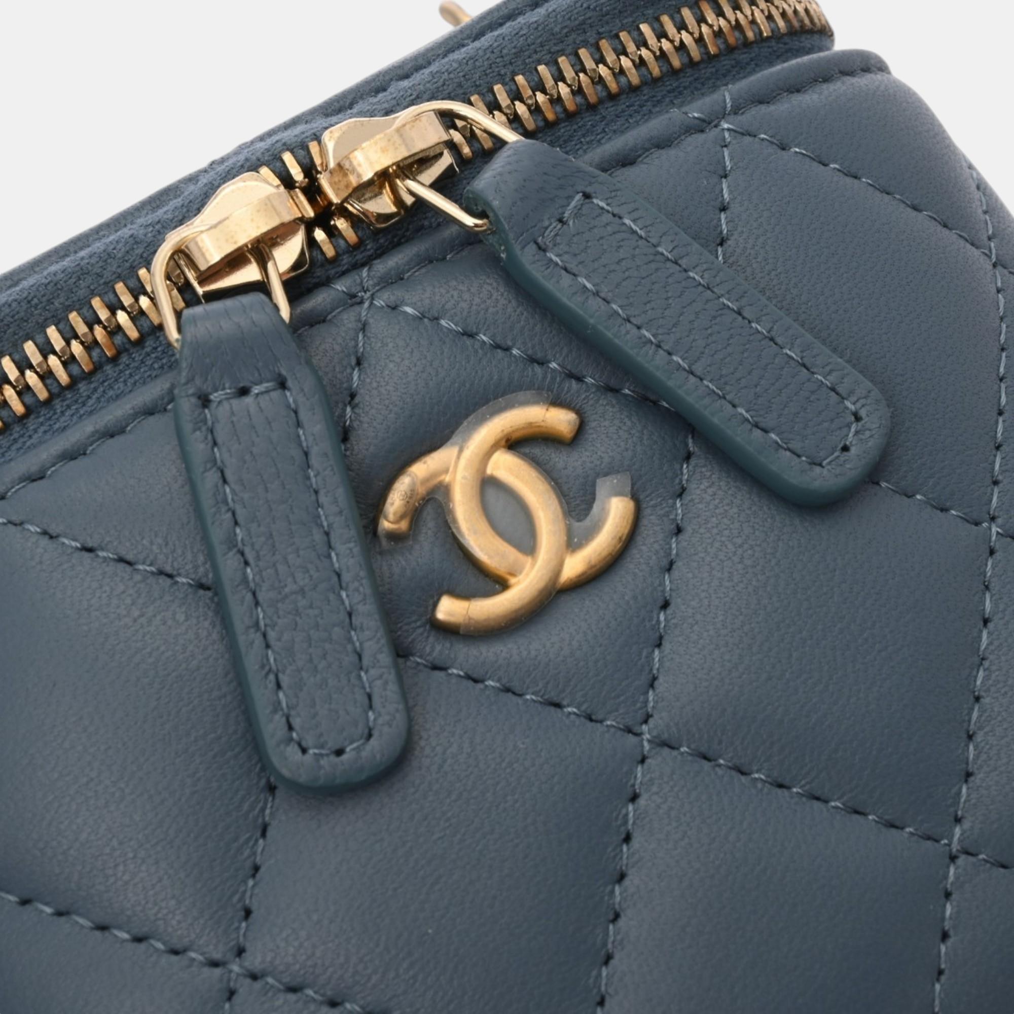 Chanel Blue Navy Lambskin Matelasse Coco Ball Chain Pouch