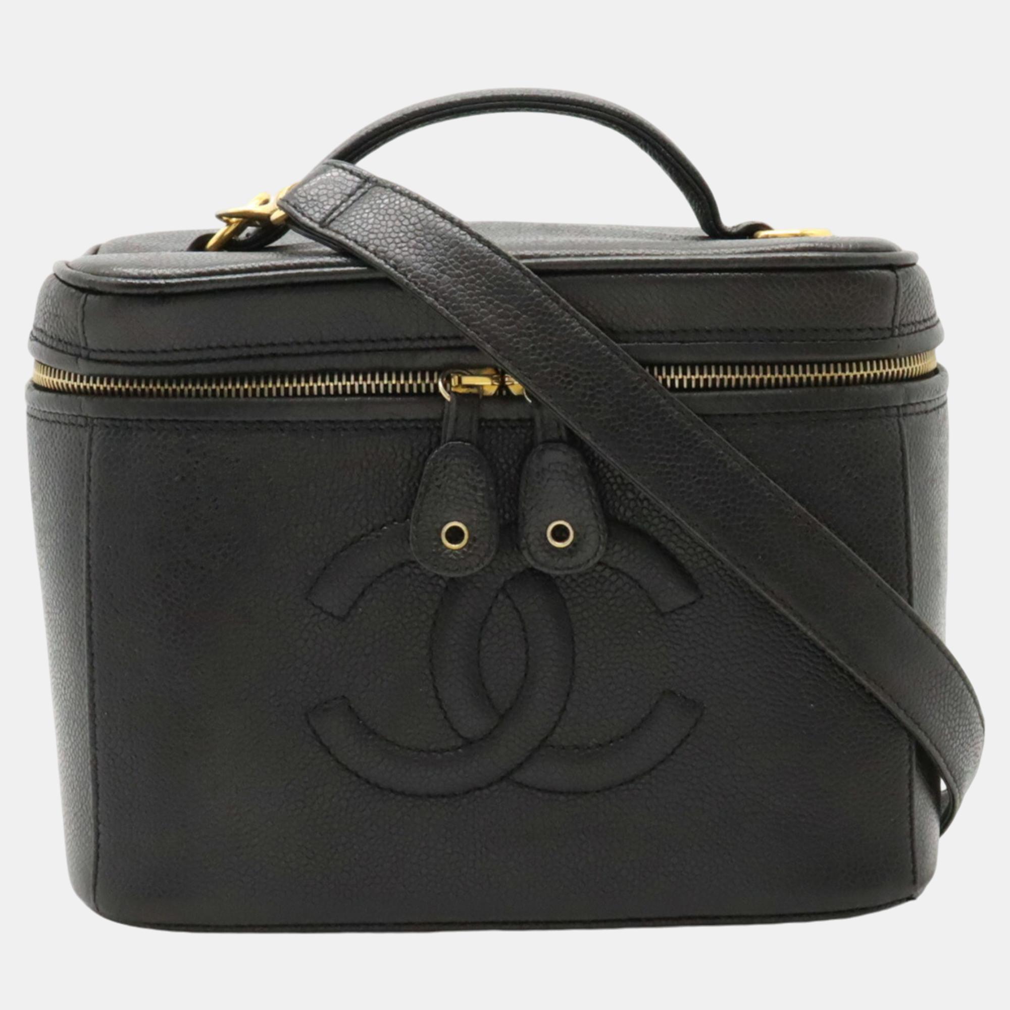 Chanel Black Caviar Skin Coco Mark Vanity Bag