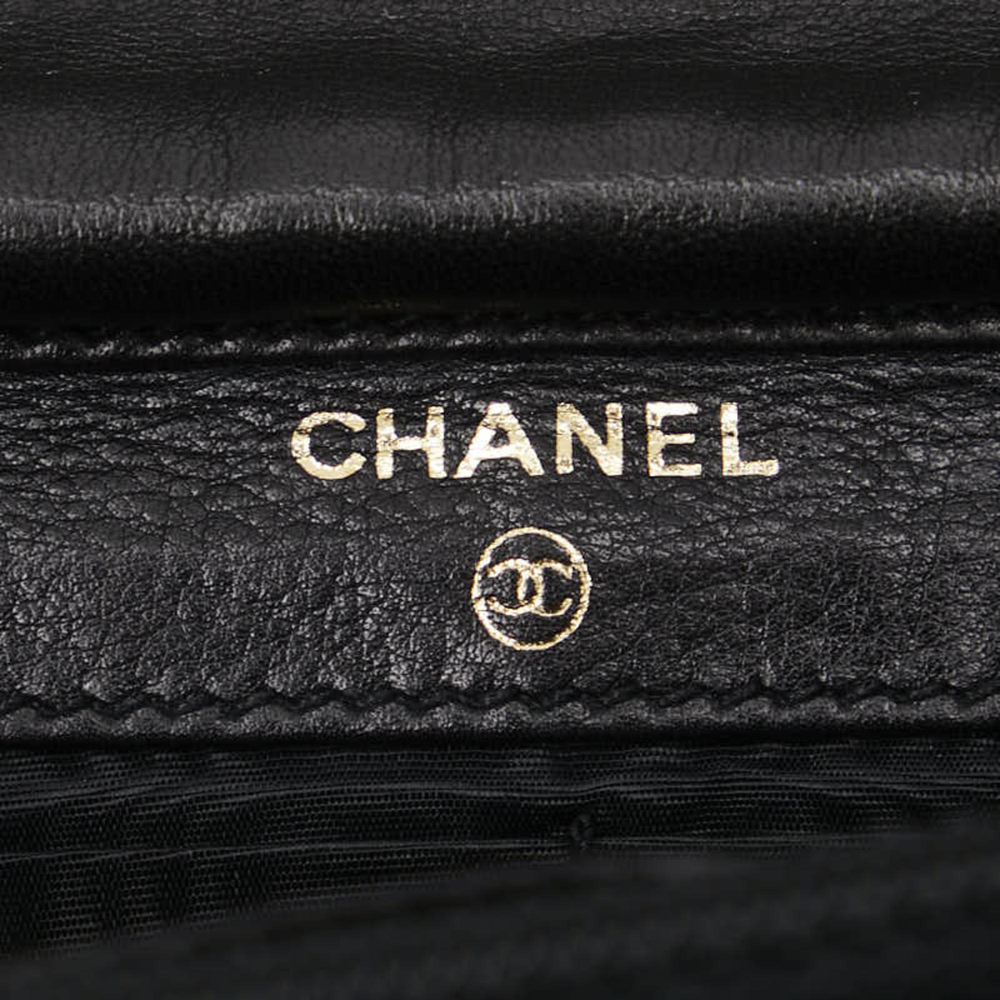 Chanel Black Caviar Skin Leather Coco Mark Chain Wallet