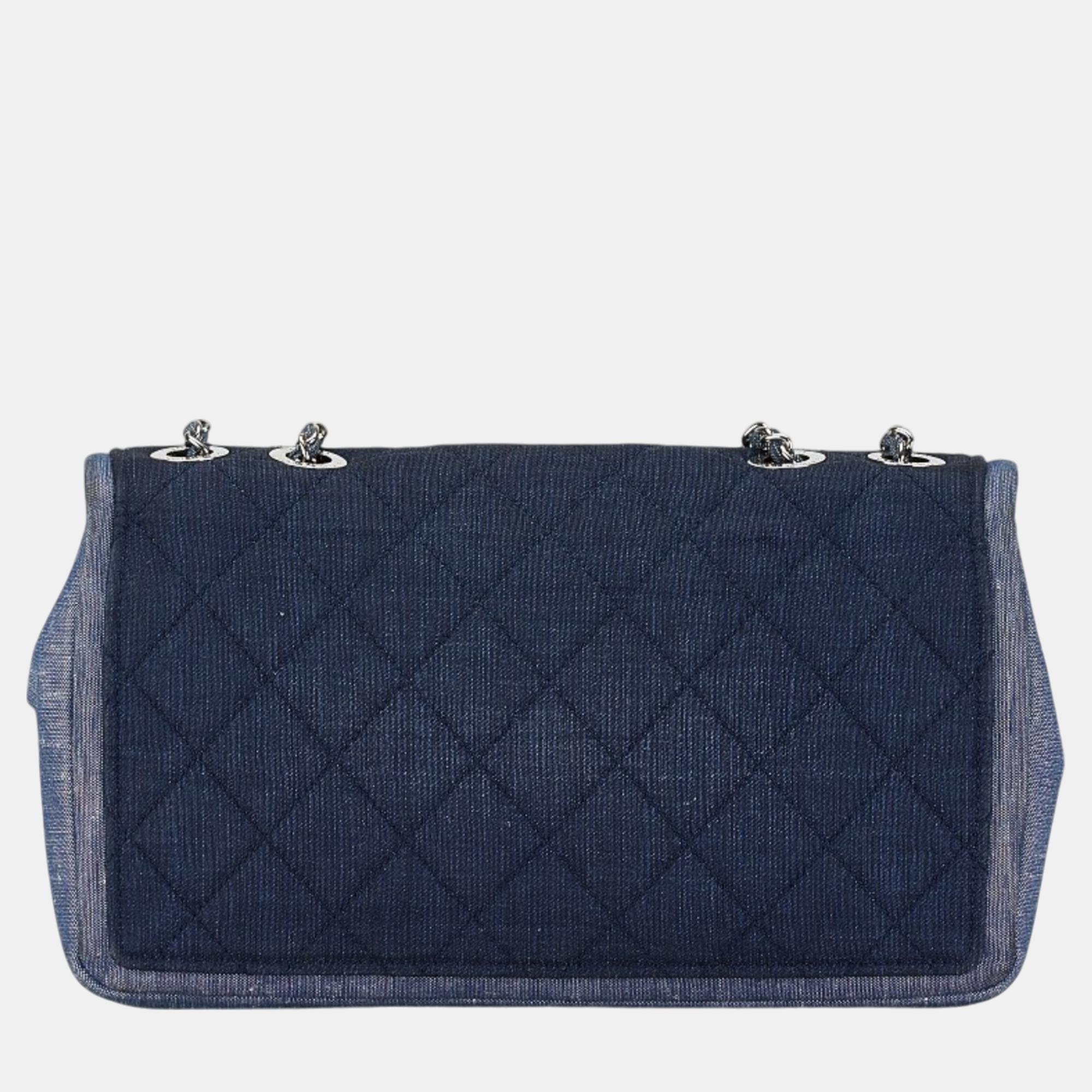 Chanel Blue Navy Denim  Matelasse 25 Coco Mark Chain Bag