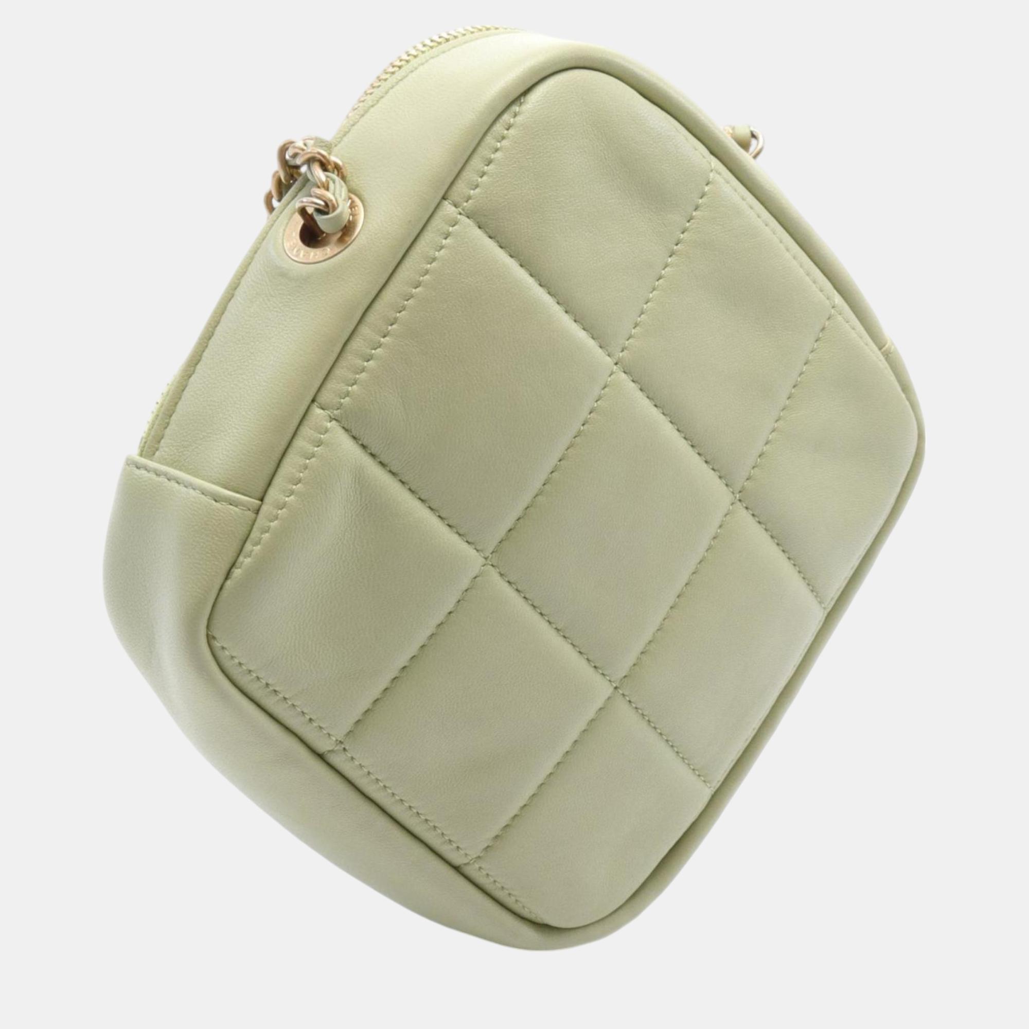 Chanel Green Leather Matelasse Shoulder Bag