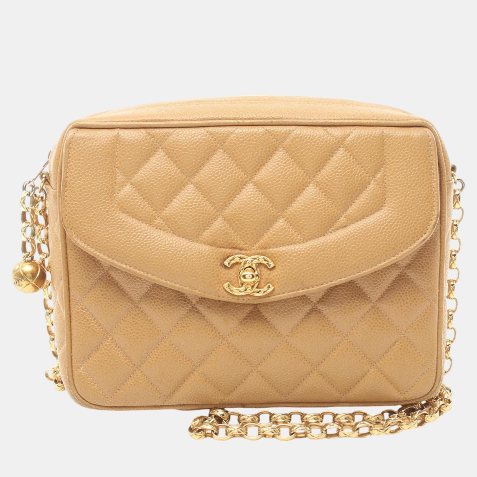 Chanel Beige Caviar Skin Matelasse Shoulder Bag