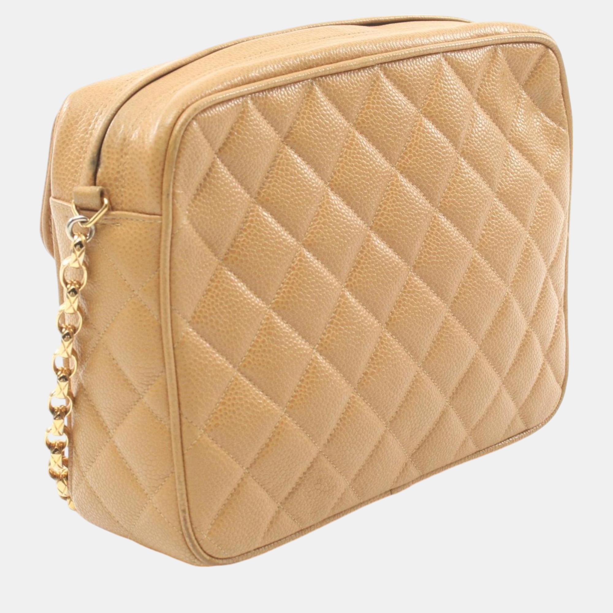 Chanel Beige Caviar Skin Matelasse Shoulder Bag