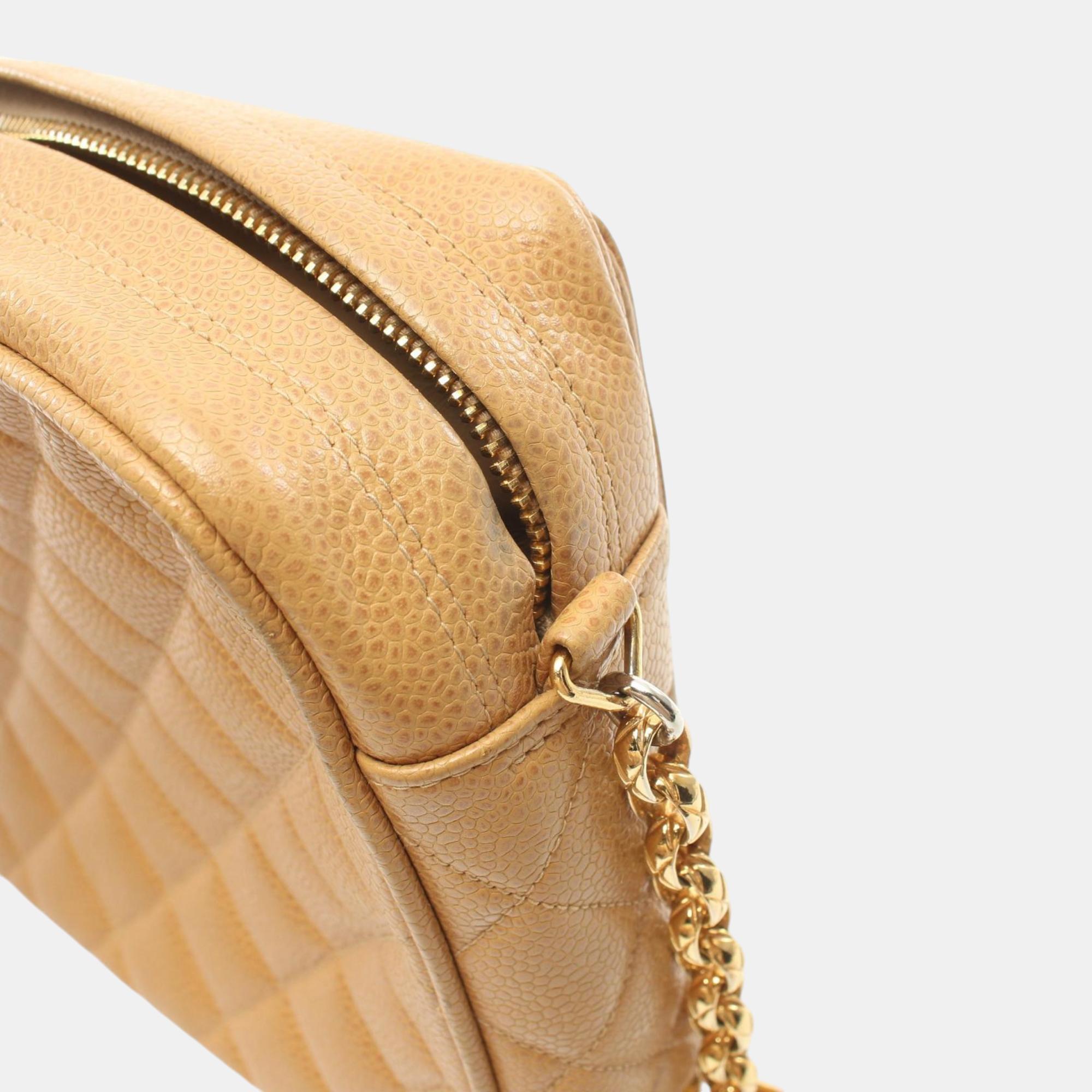 Chanel Beige Caviar Skin Matelasse Shoulder Bag