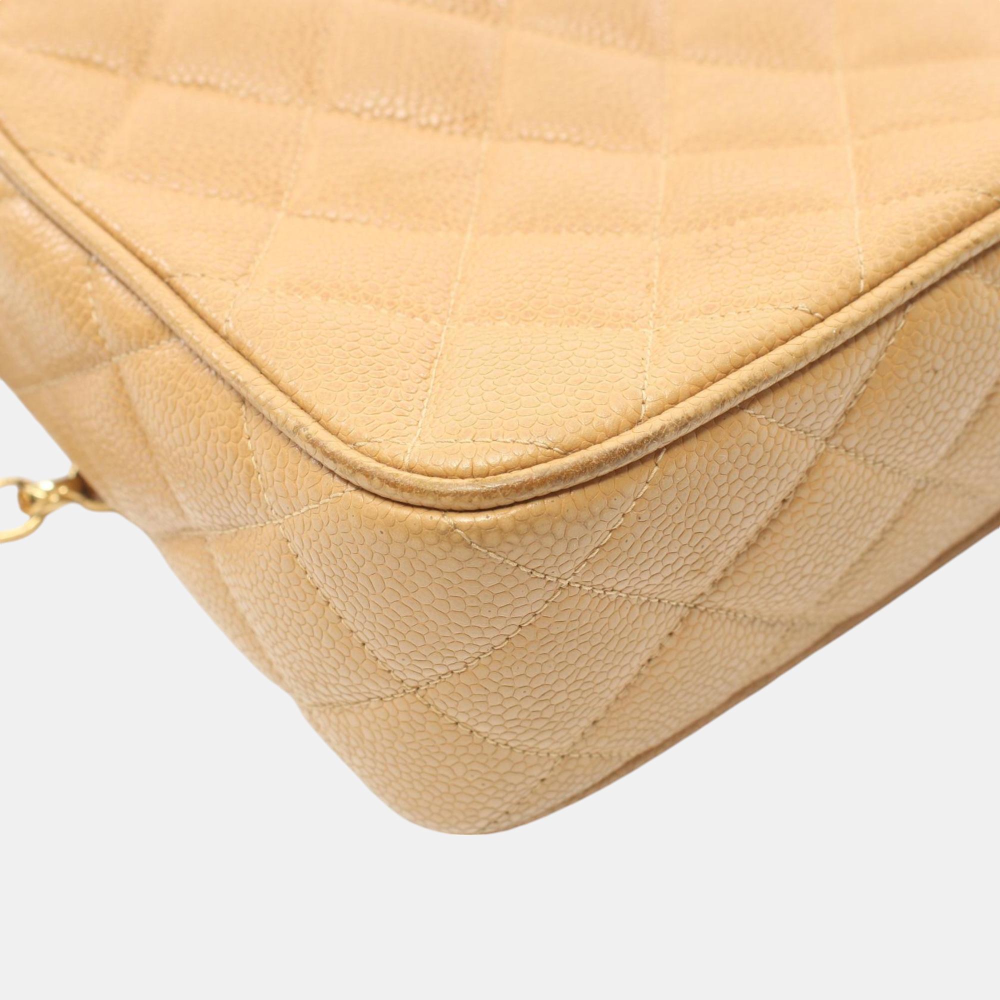 Chanel Beige Caviar Skin Matelasse Shoulder Bag