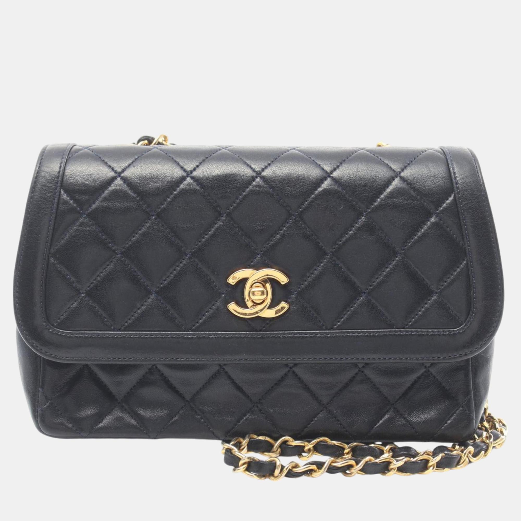 Chanel Navy Lambskin Matelasse Shoulder Bag