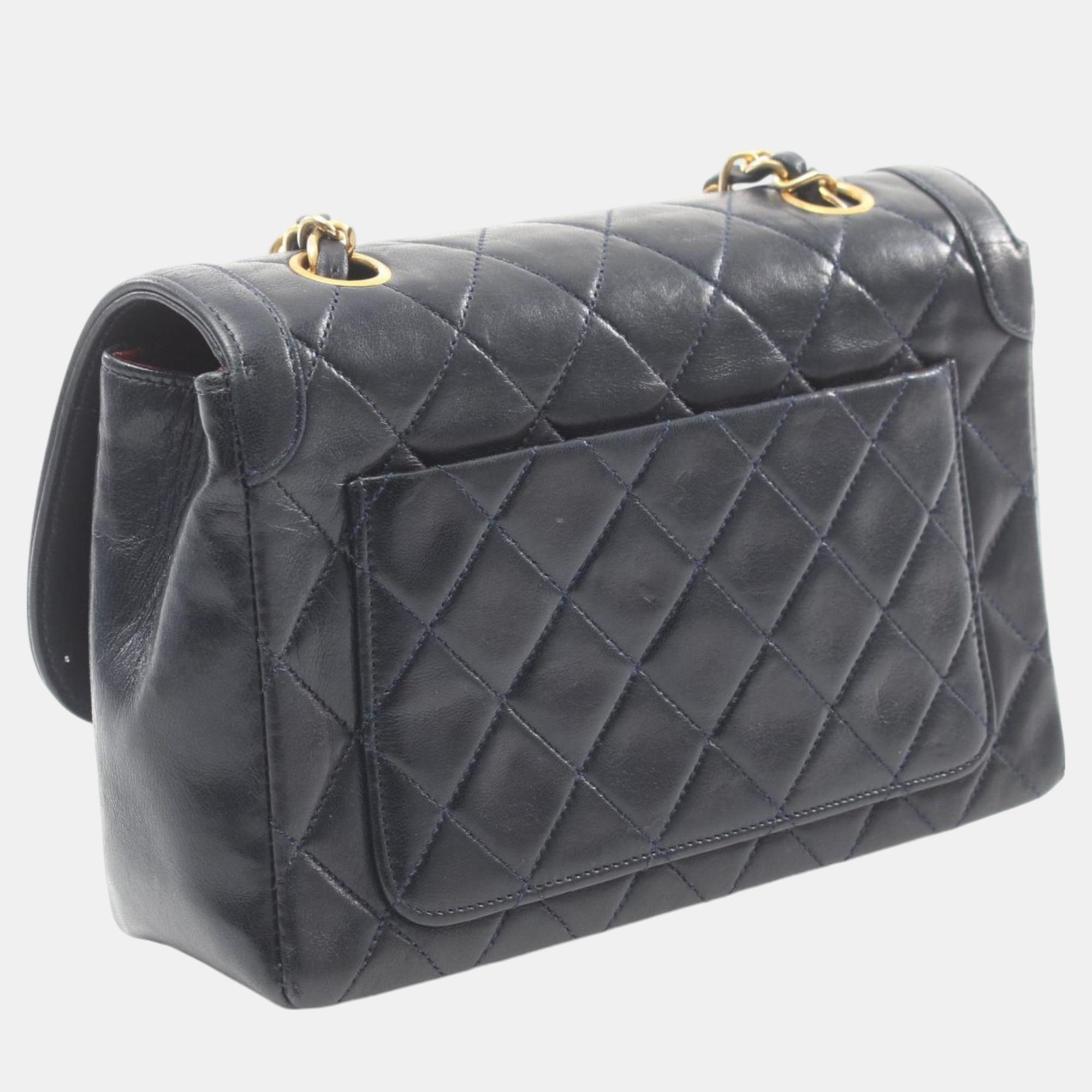 Chanel Navy Lambskin Matelasse Shoulder Bag