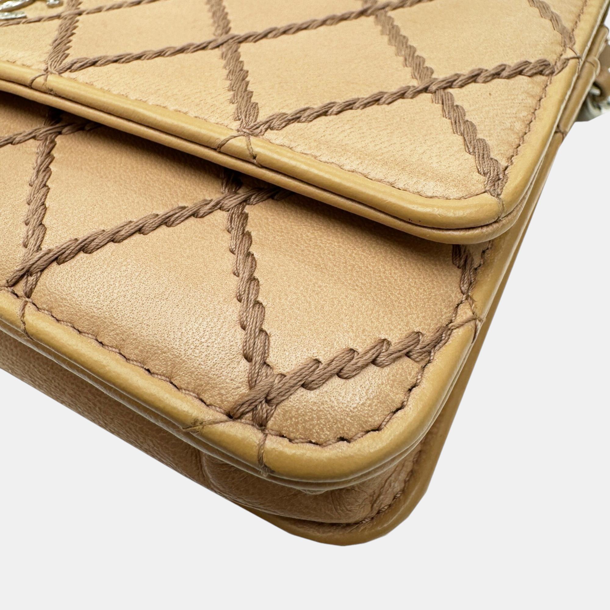 Chanel Beige Leather Wild Stitch Chain Wallet