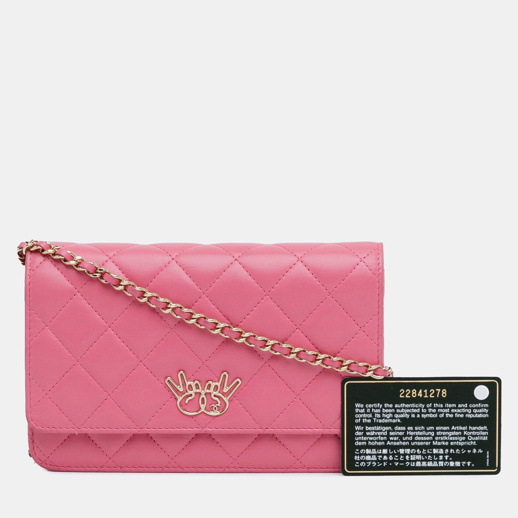 Chanel Pink Quilted Lambskin Emoticon Wallet On Chain