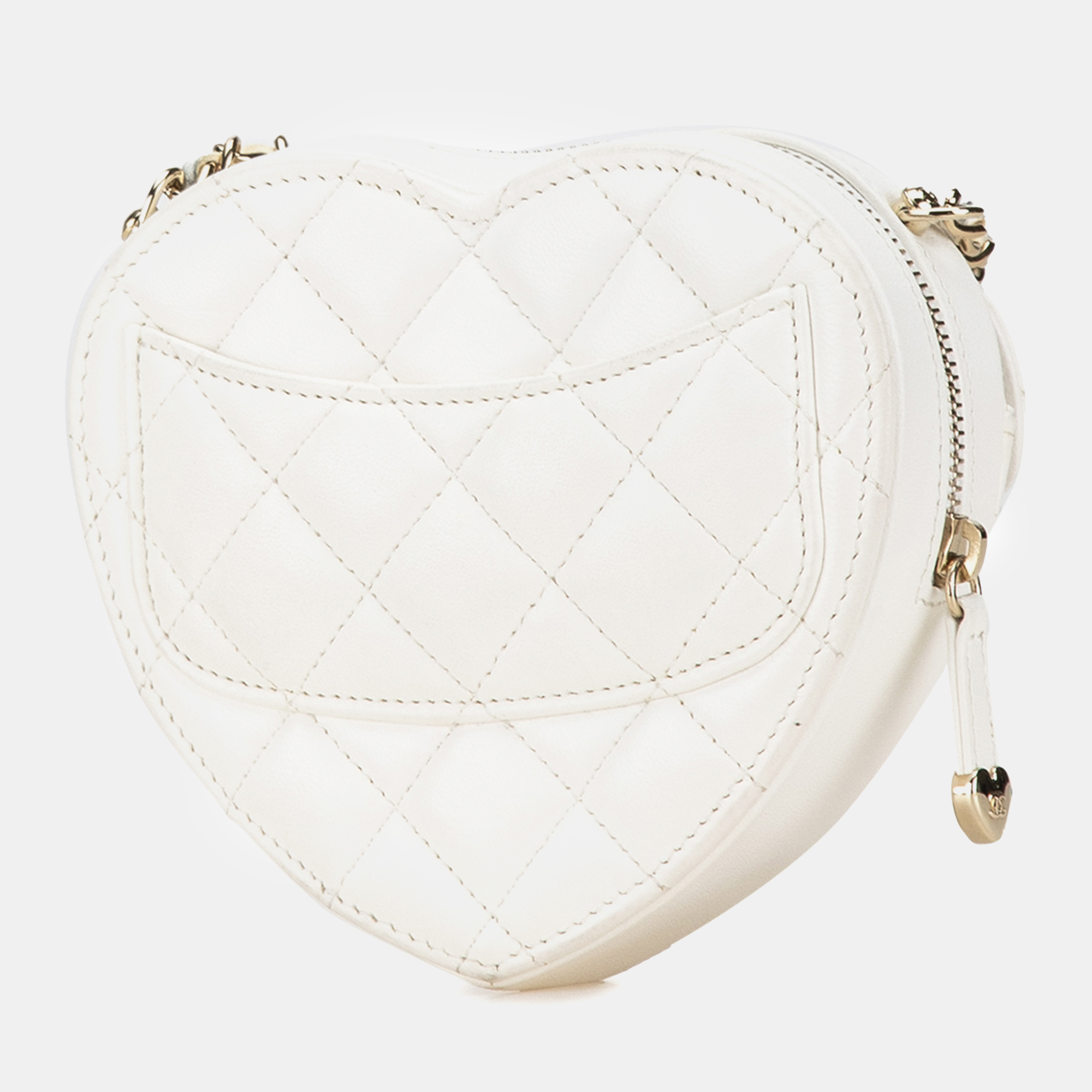 Chanel White Quilted Lambskin Mini CC “In Love” Heart Bag