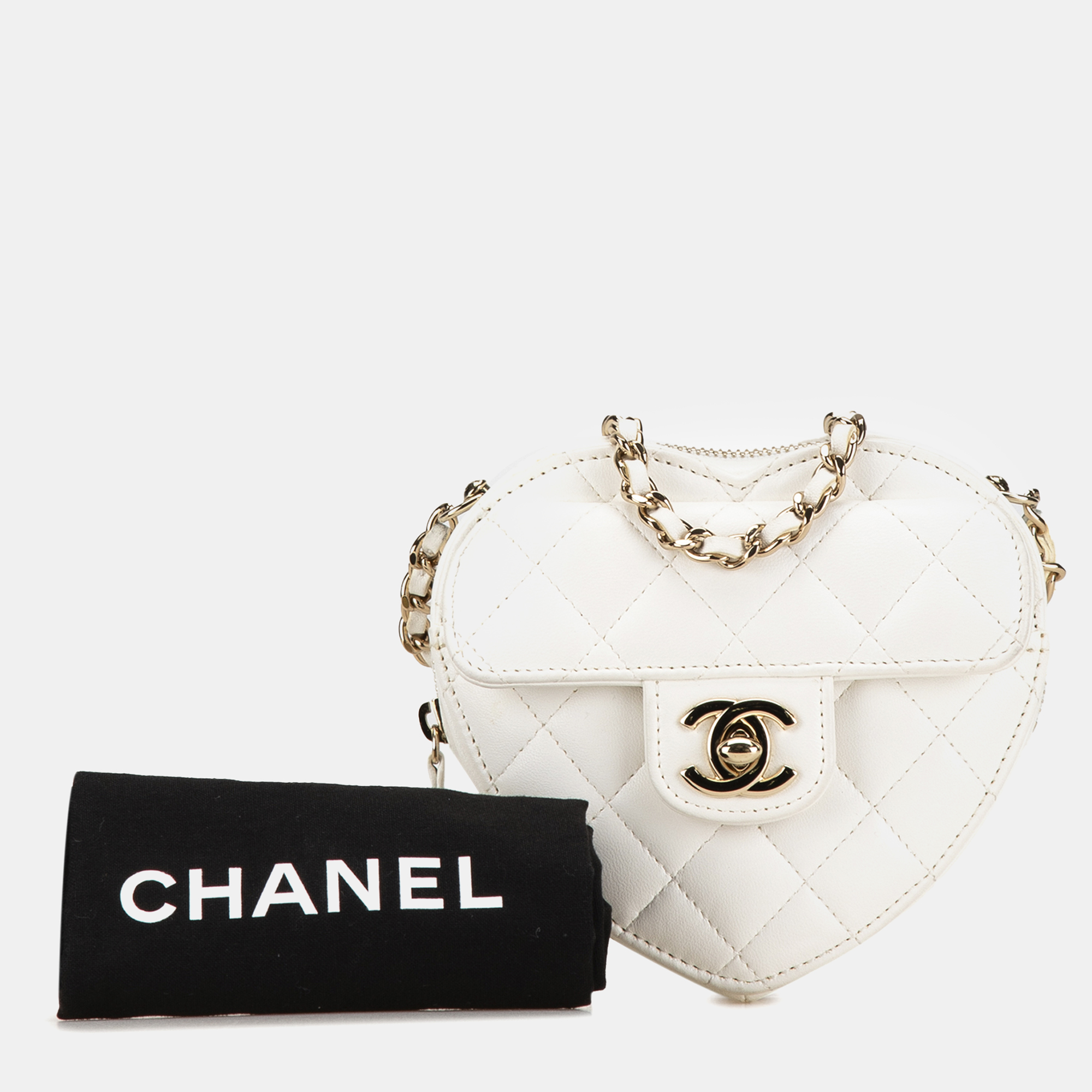 Chanel White Quilted Lambskin Mini CC “In Love” Heart Bag